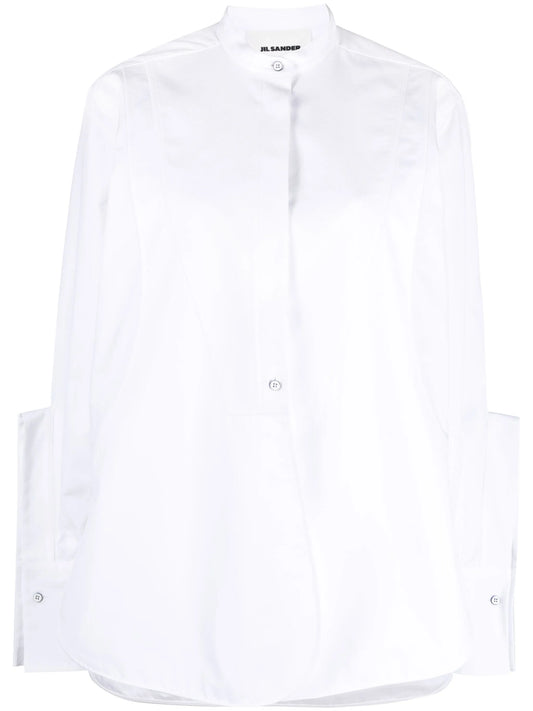 band-collar panelled cotton shirt