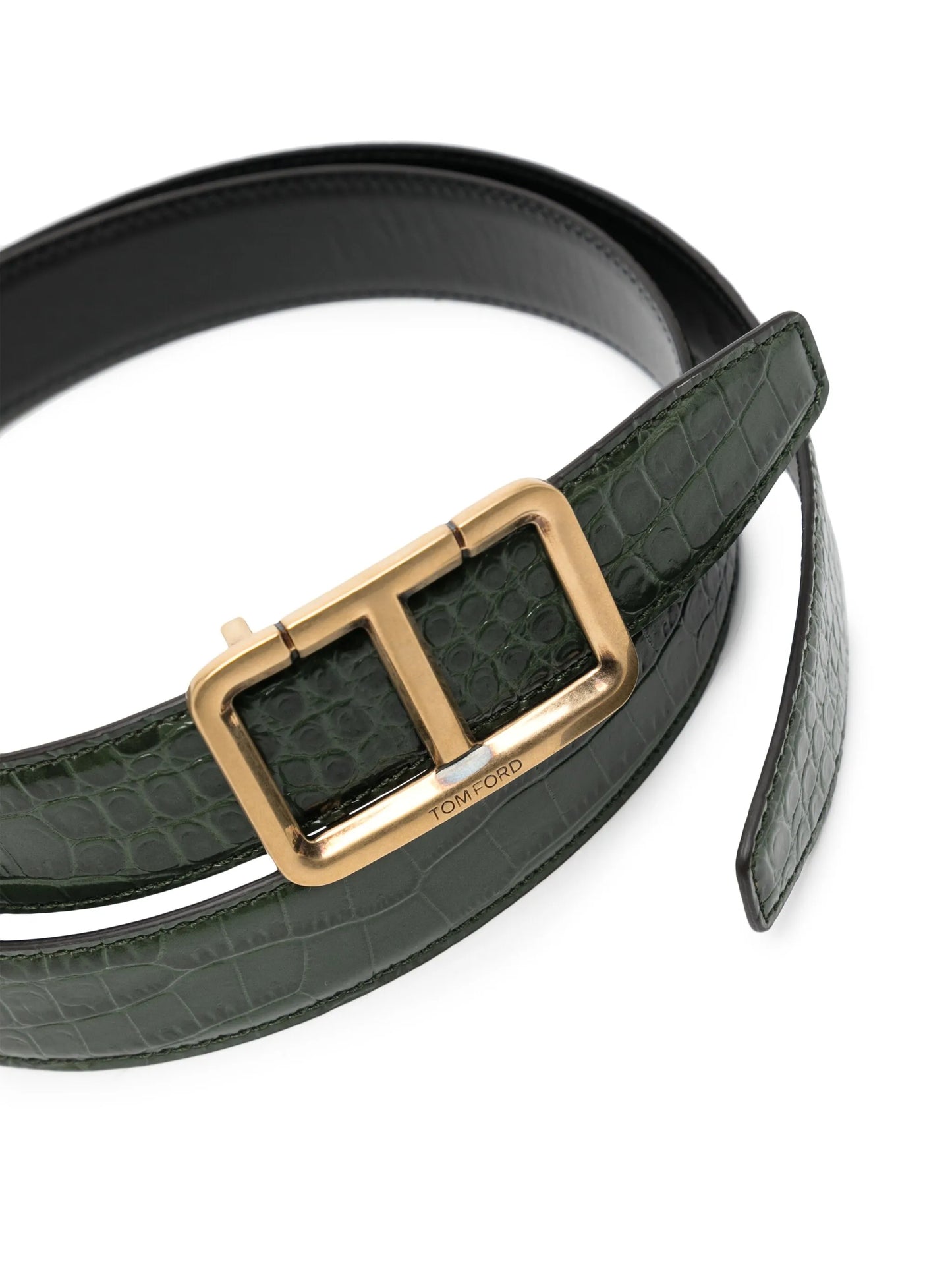 crocodile-effect leather belt