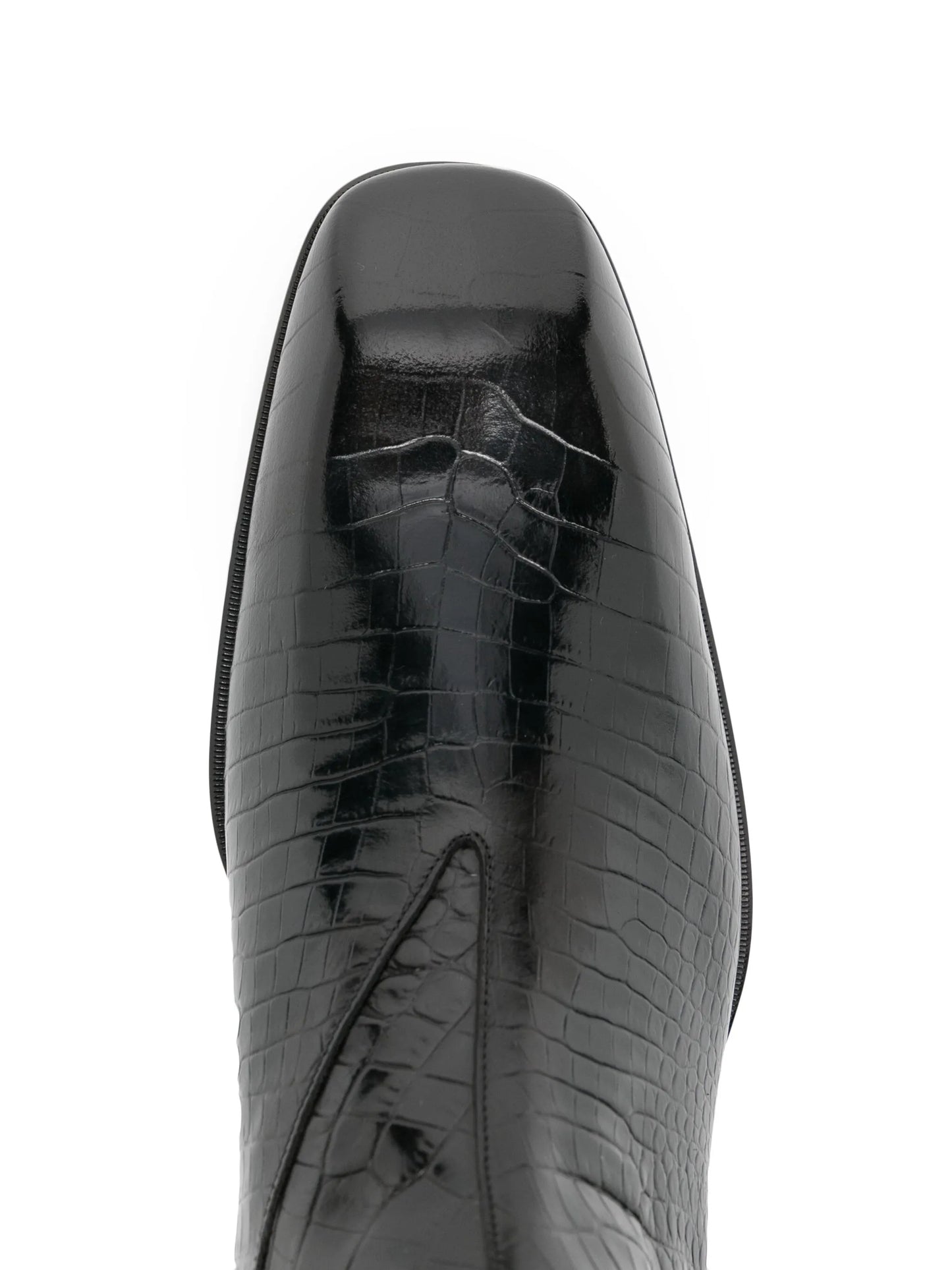 crocodile-effect leather boots