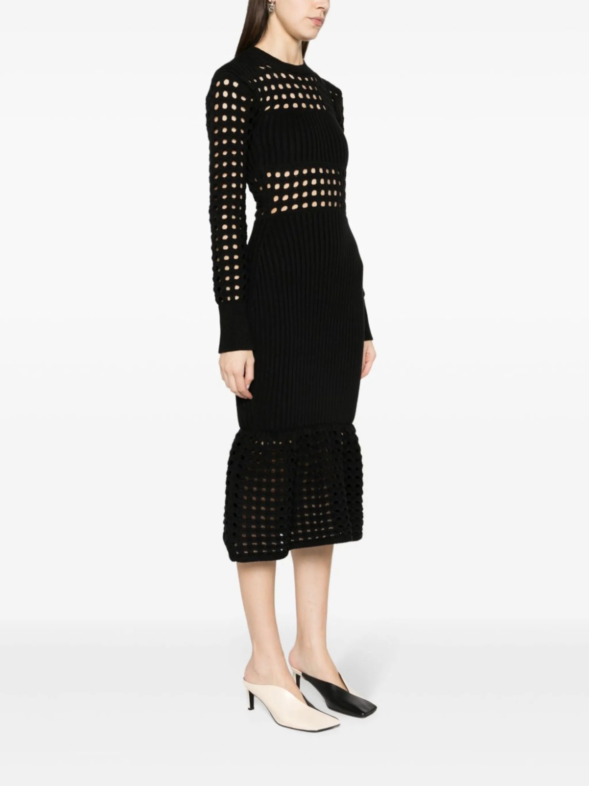 knitted mesh midi dress