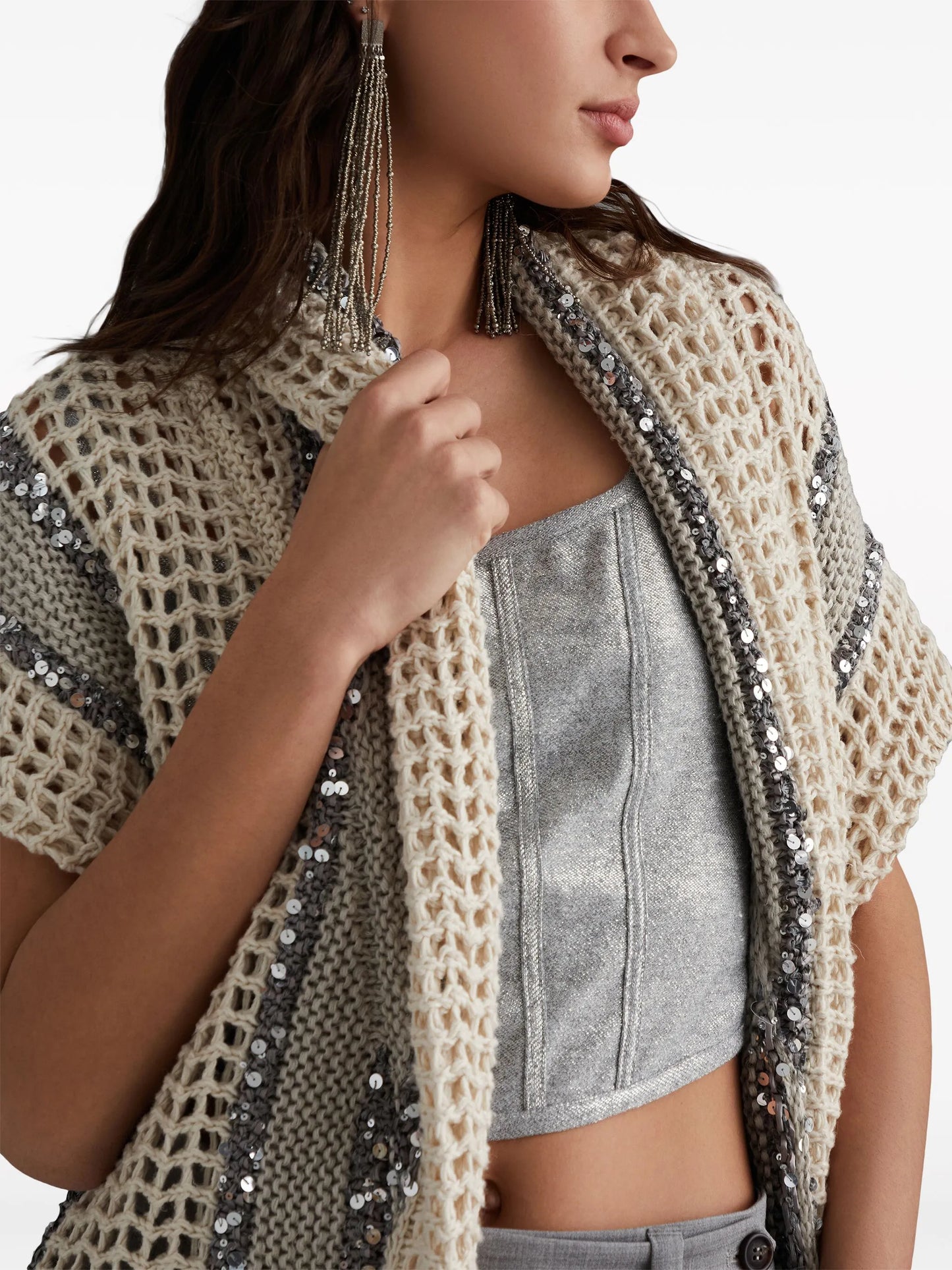 belted sequin-embellished cardigan