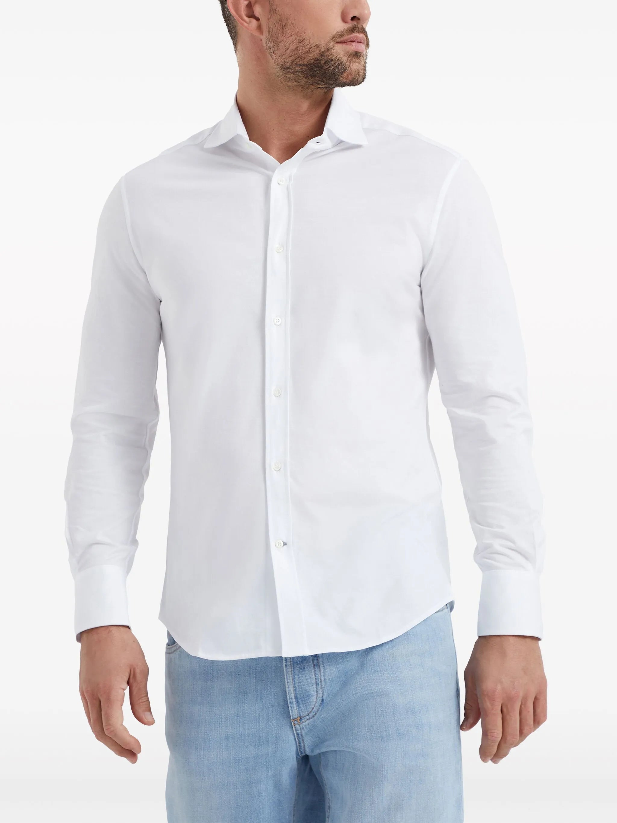 spread-collar cotton shirt
