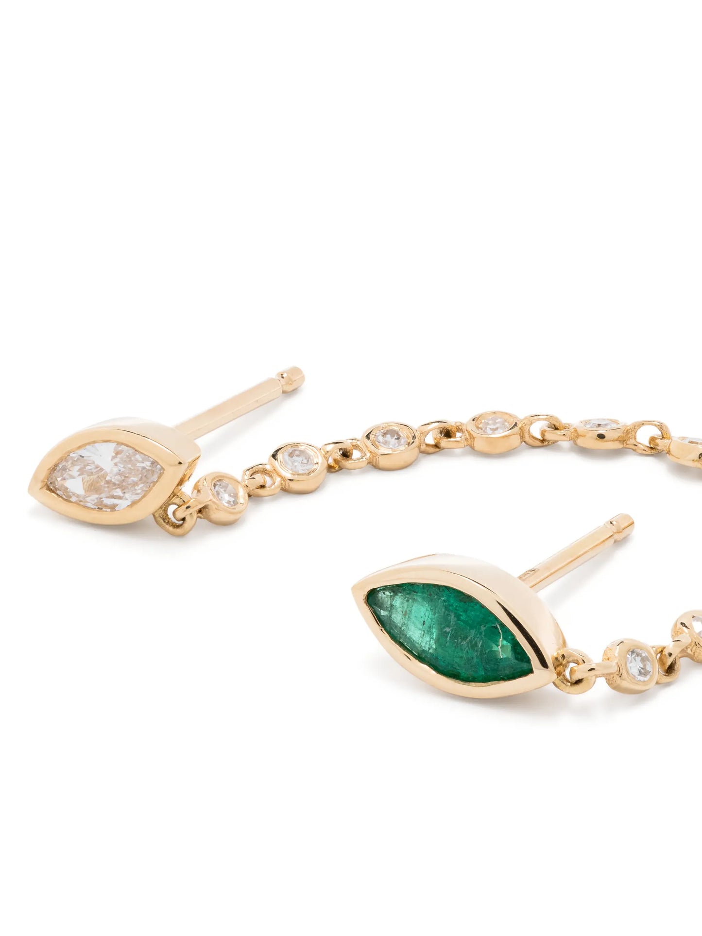 18K yellow gold diamond and emerald drop earring