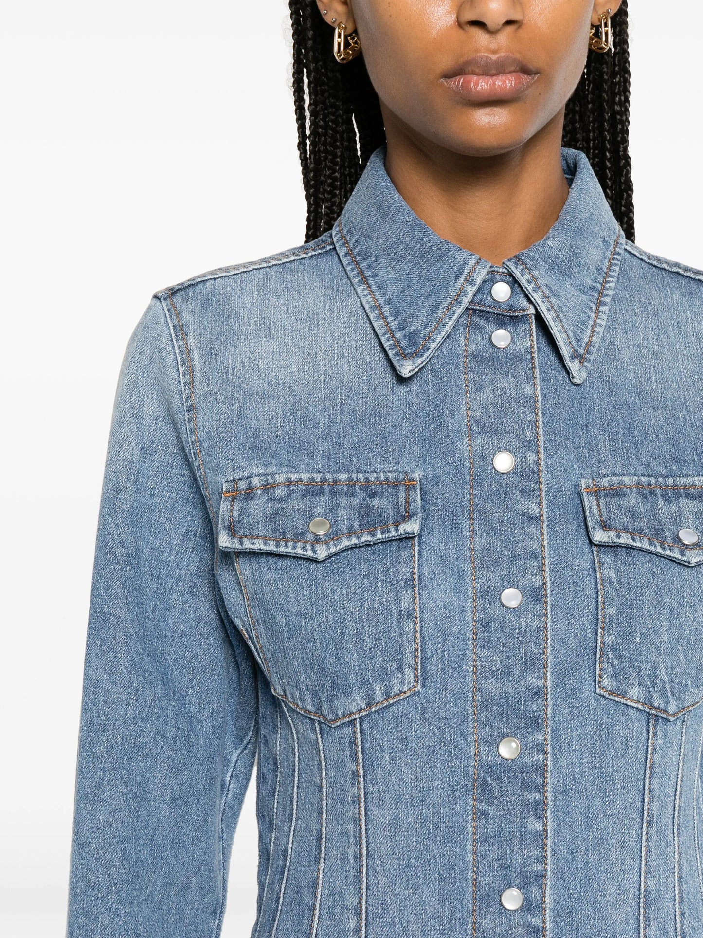 corset-style denim shirt