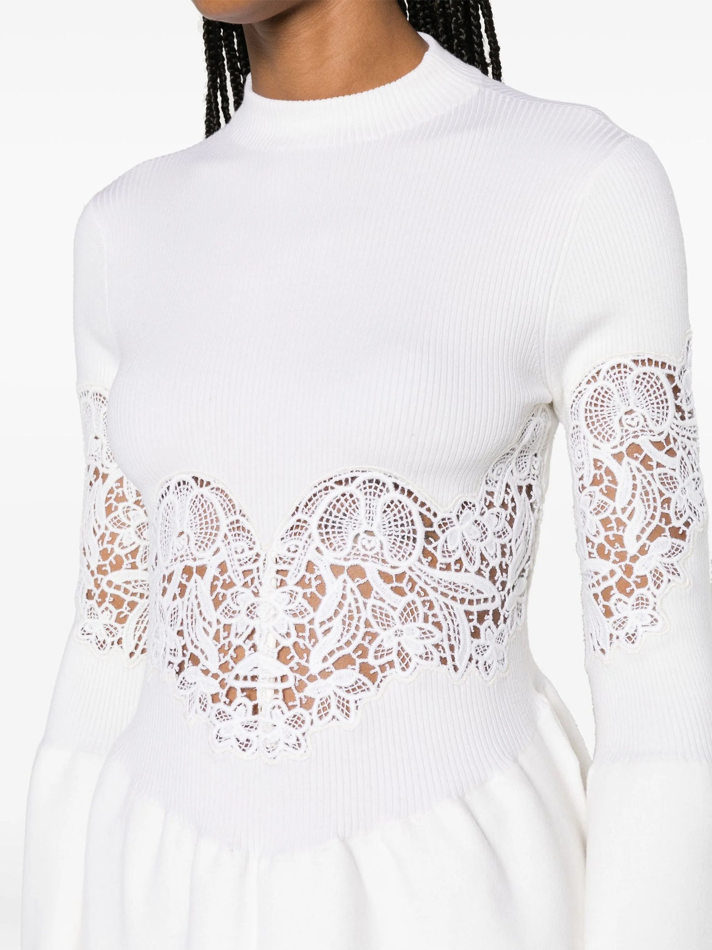 guipure-panels flared jumper