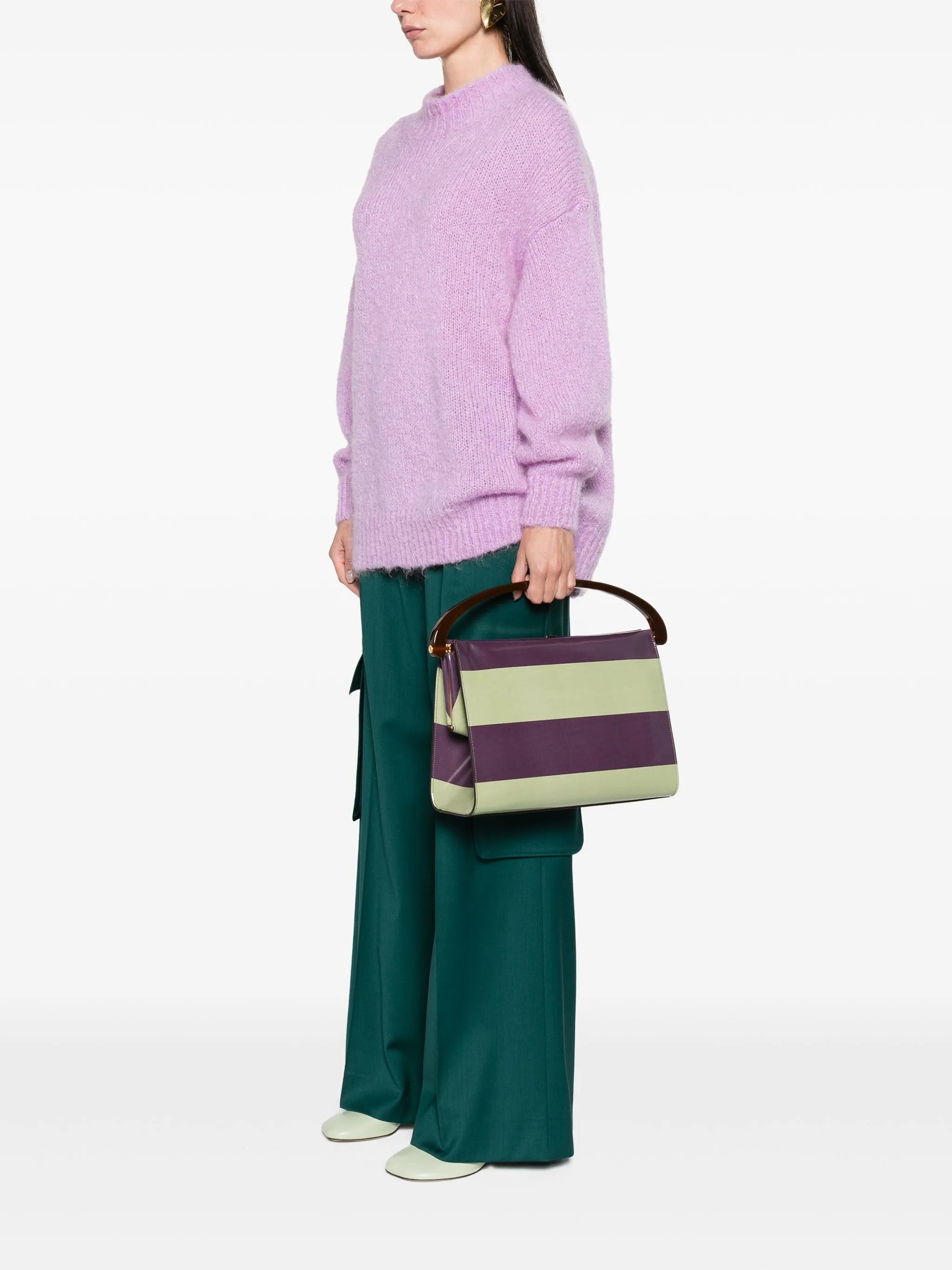 Rugby-striped leather tote bag