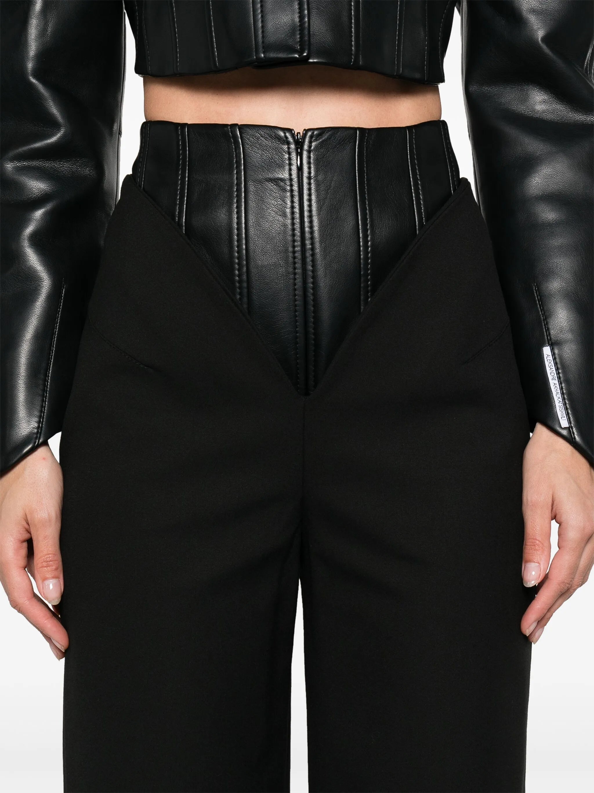 corset-detail wide-leg trousers