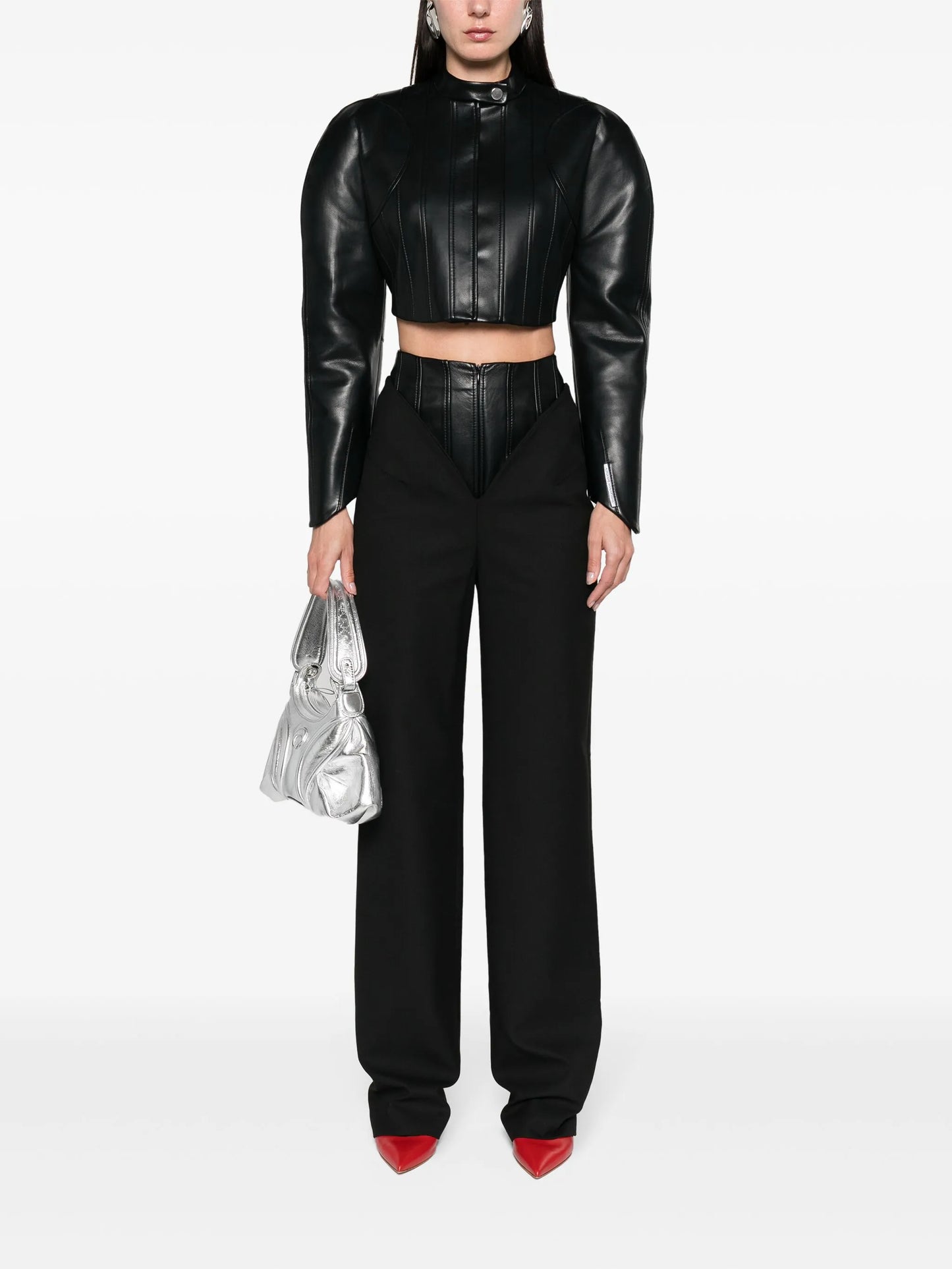 corset-detail wide-leg trousers