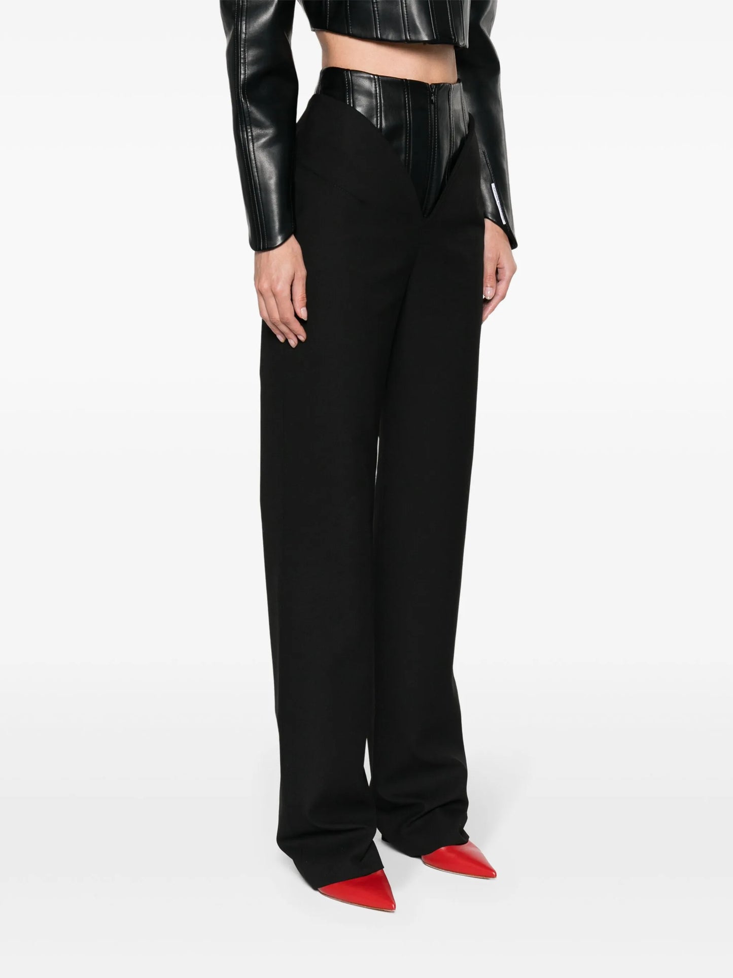 corset-detail wide-leg trousers