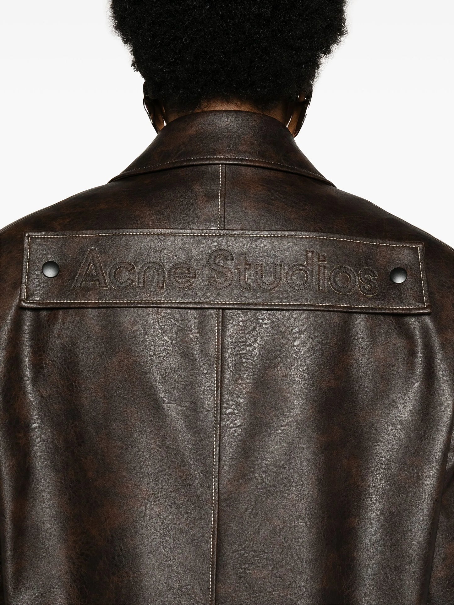 fuax-leather single-breasted coat