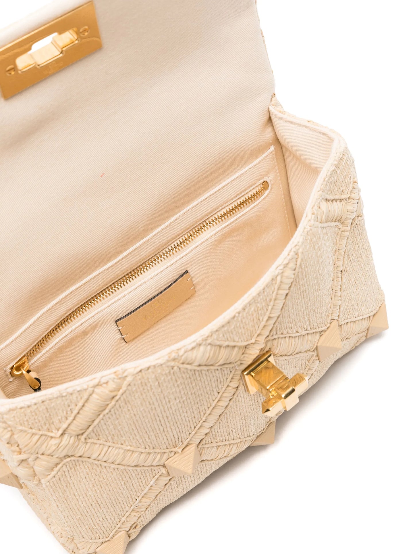 Roman Stud raffia shoulder bag