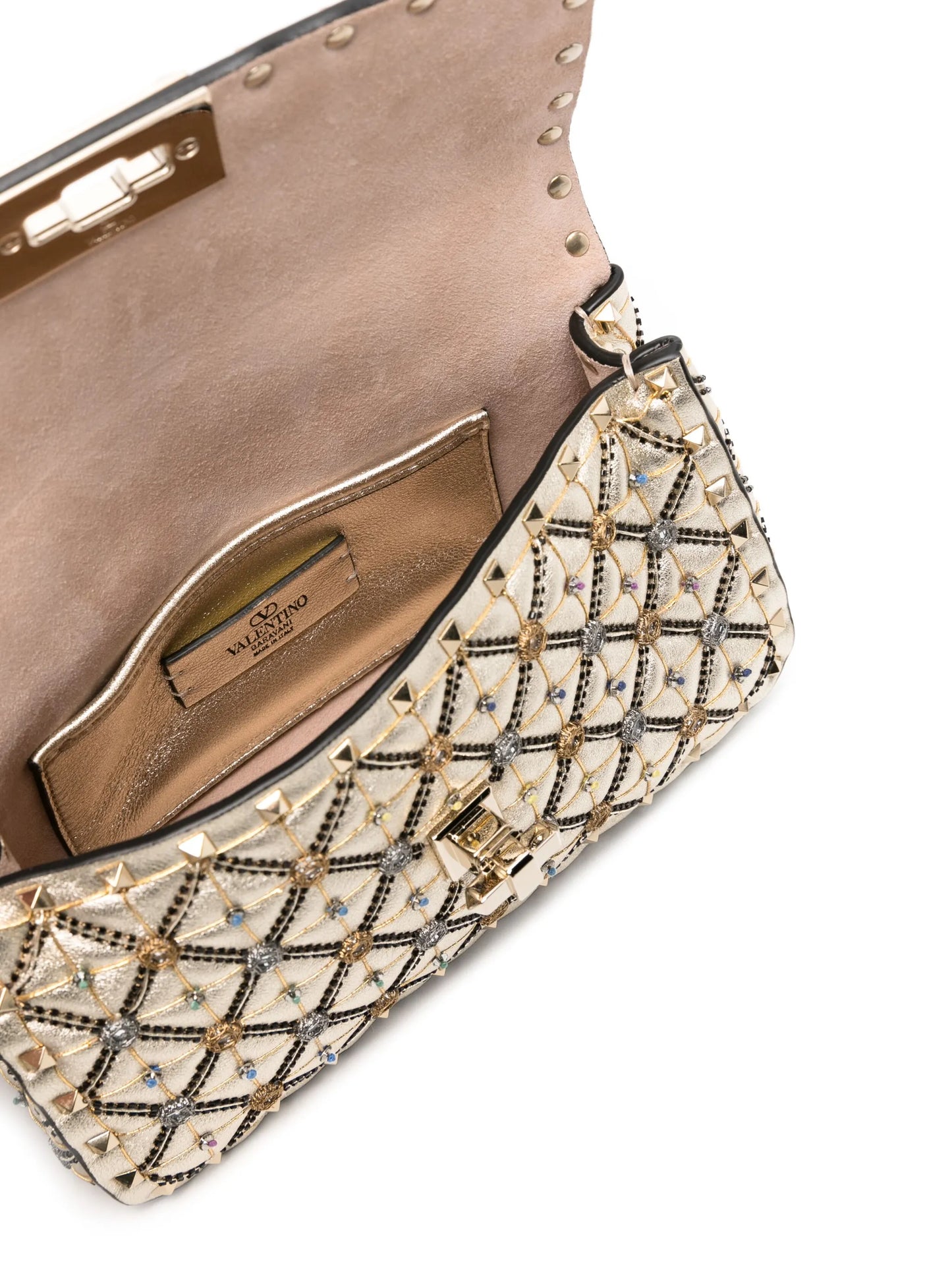 bead-embellished metallic tote bag