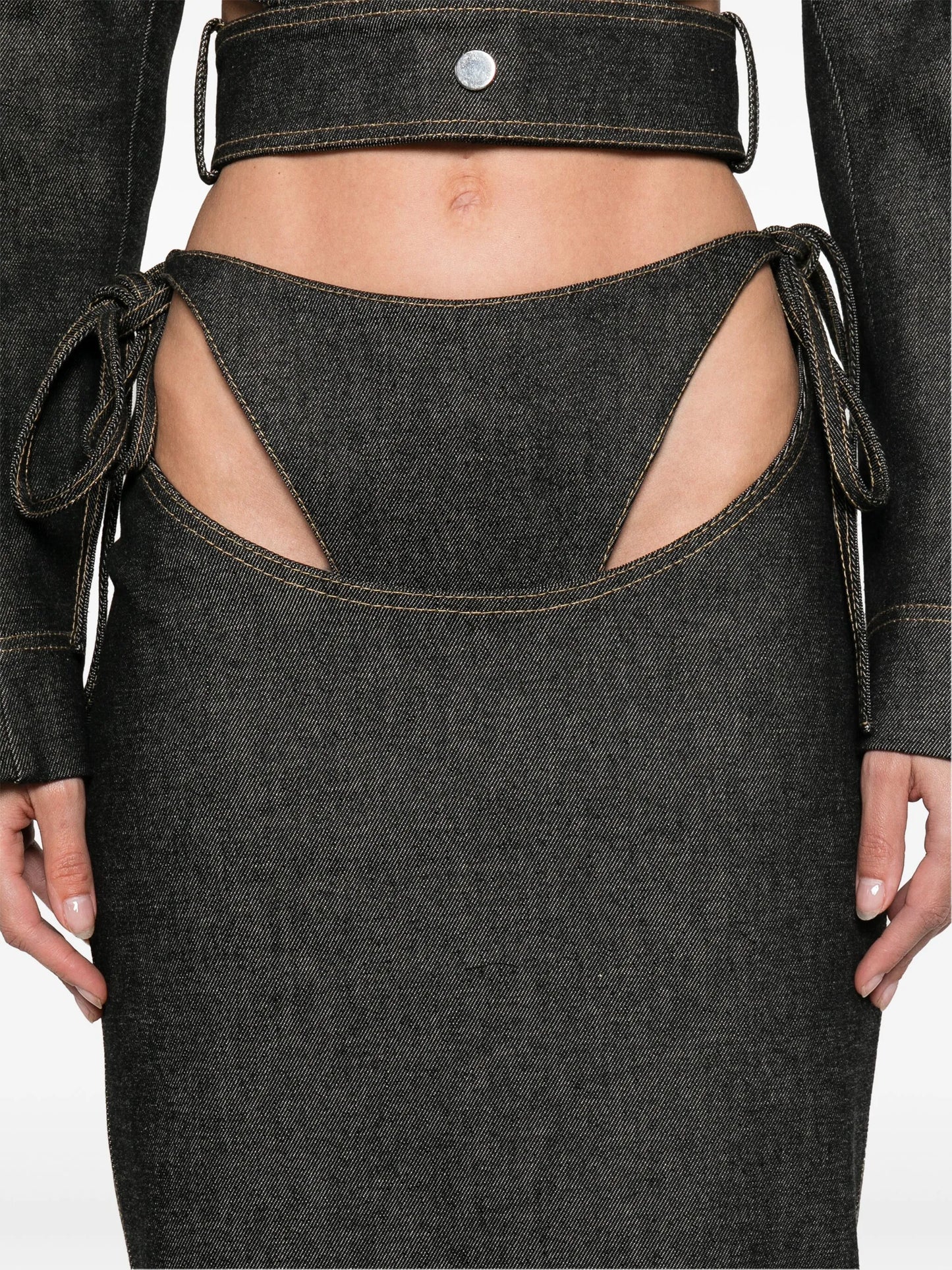 layered denim maxi skirt
