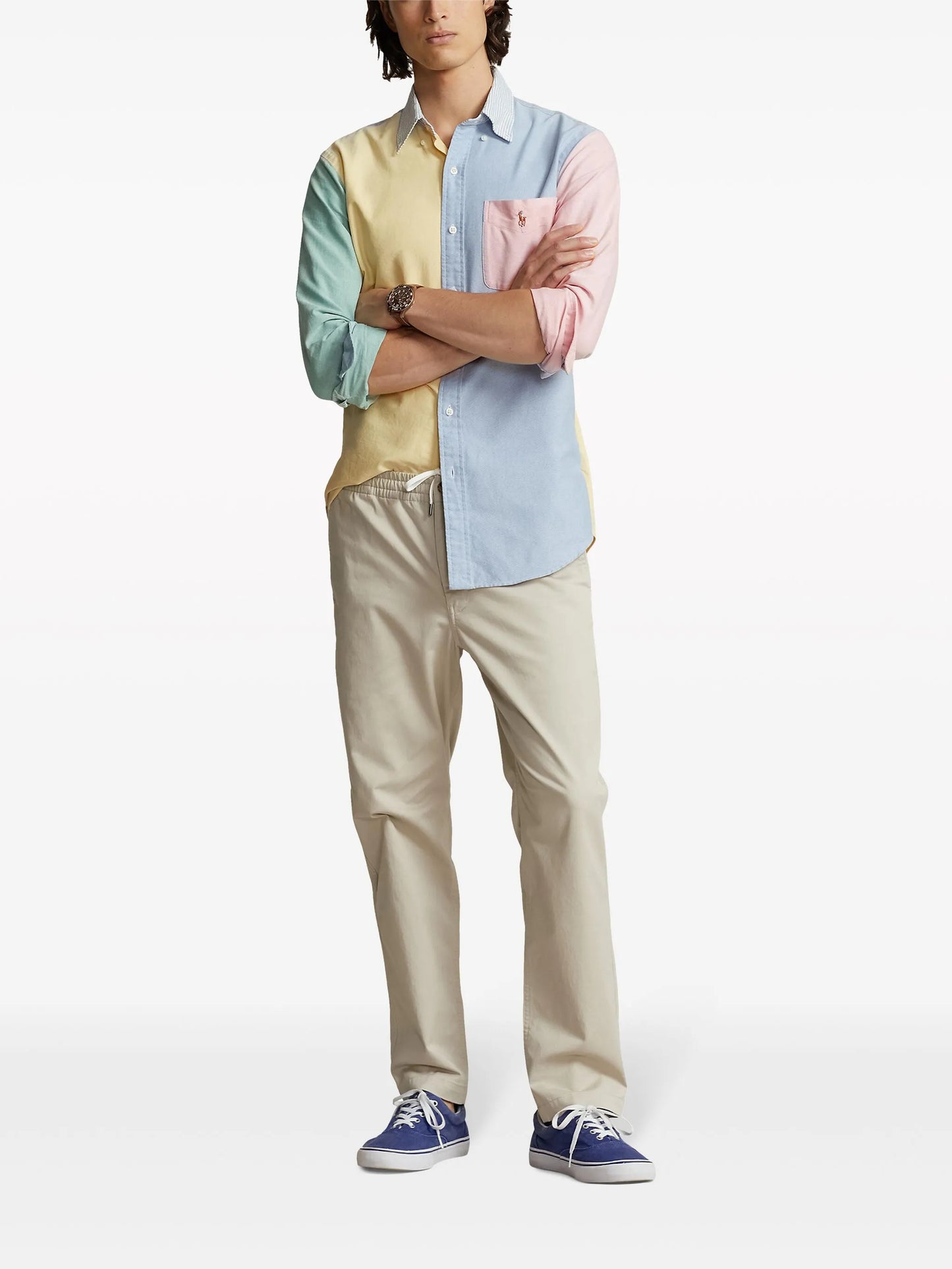 Oxford colour-block cotton shirt