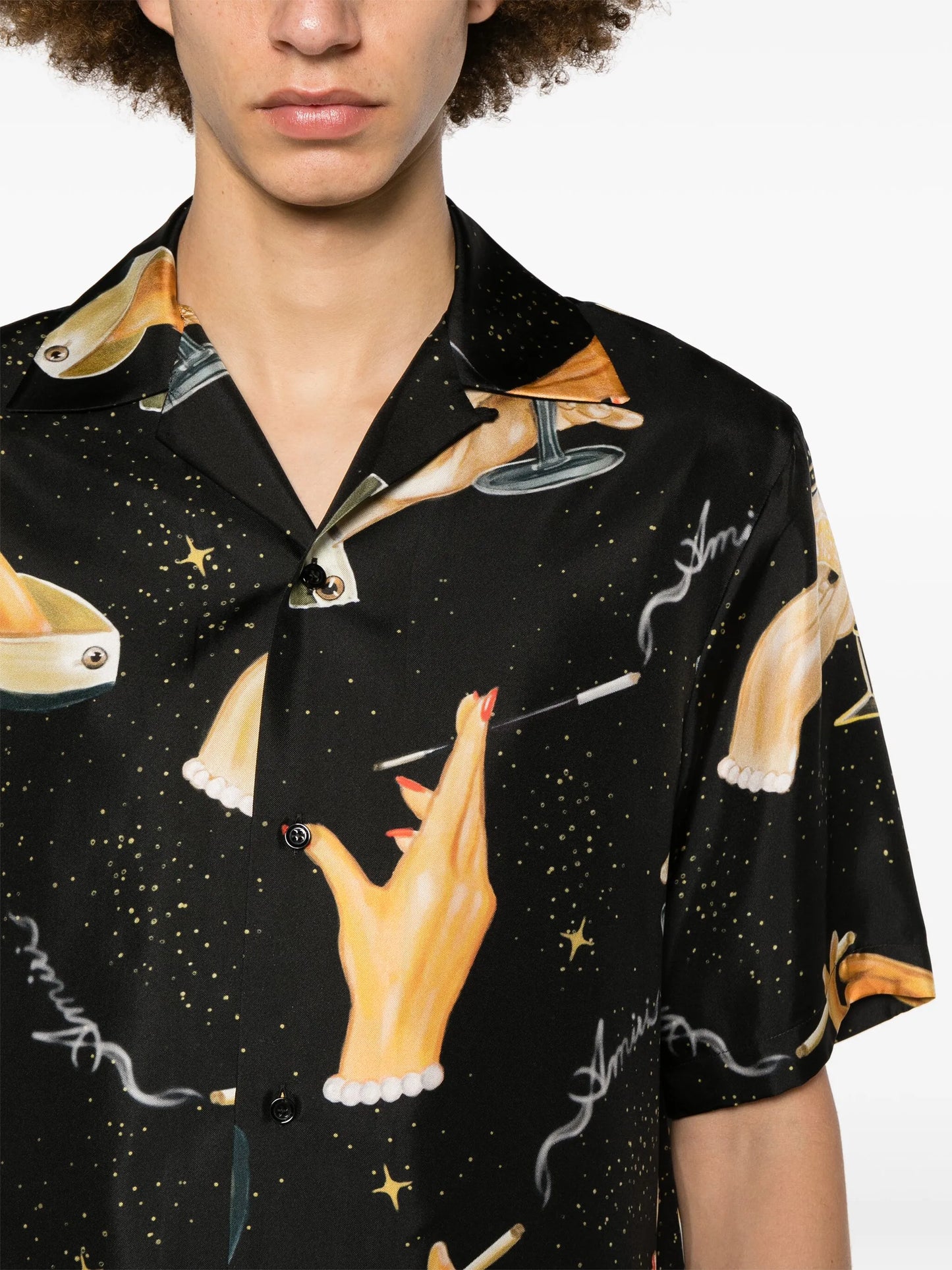 Champagne-print silk shirt