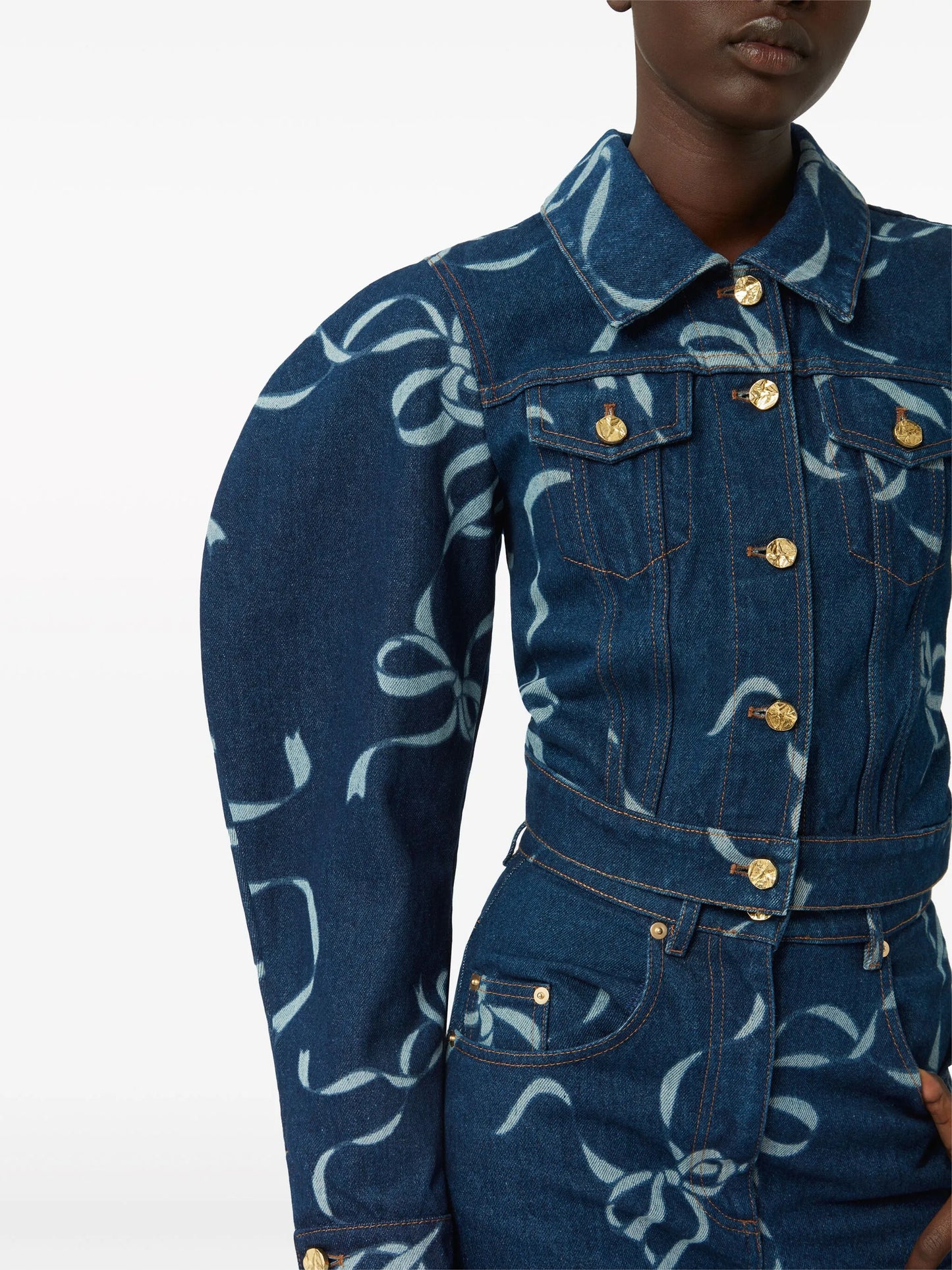 bow-print denim jacket