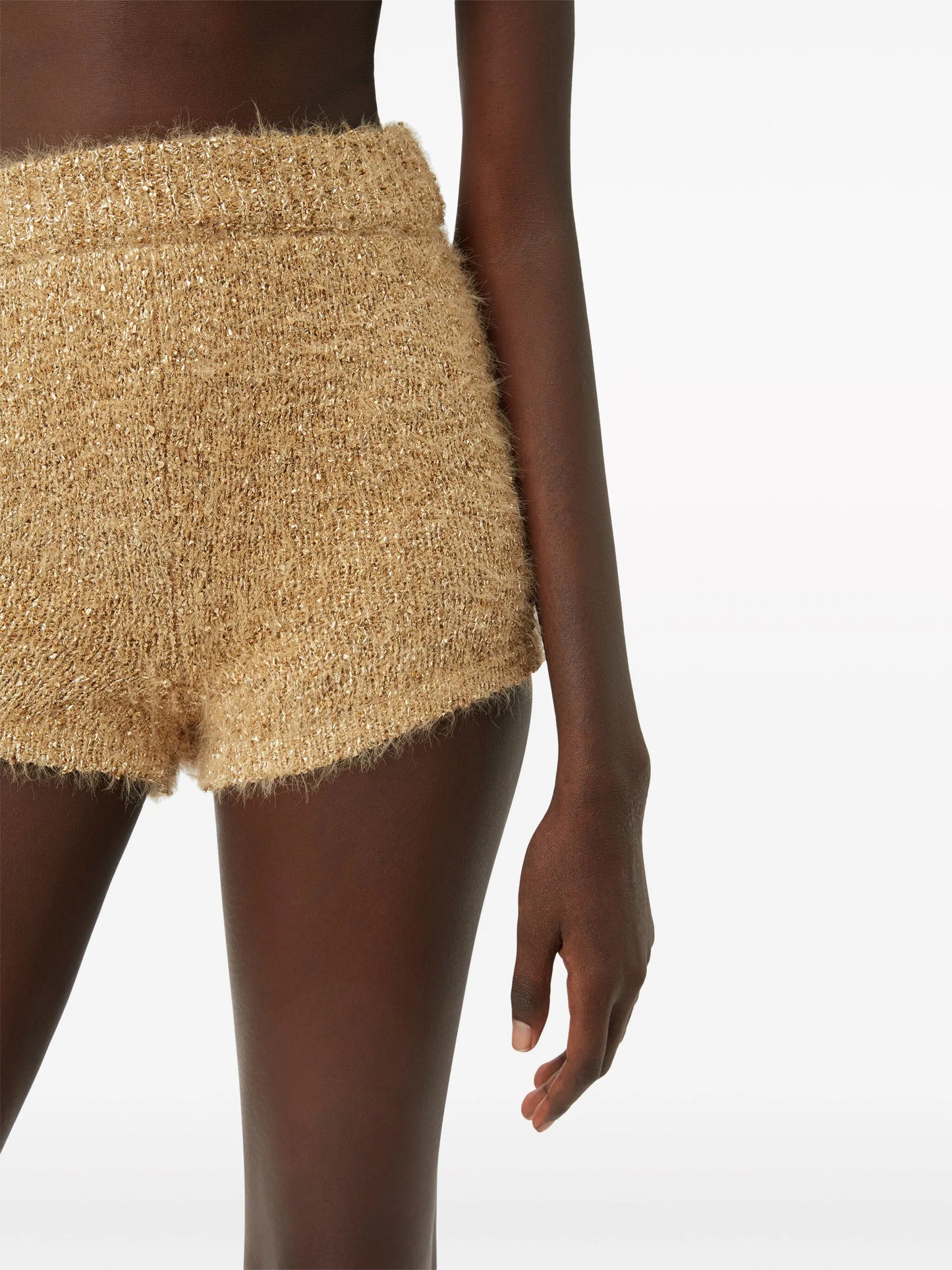 high-waisted tweed shorts