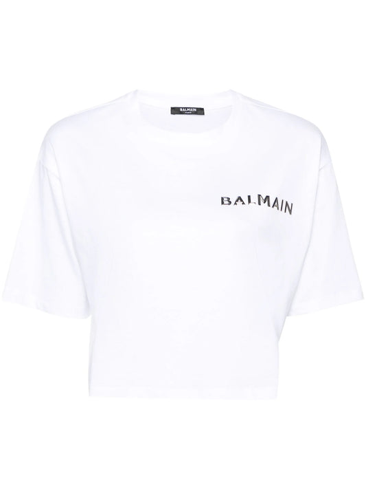 logo-appliqué cropped T-shirt