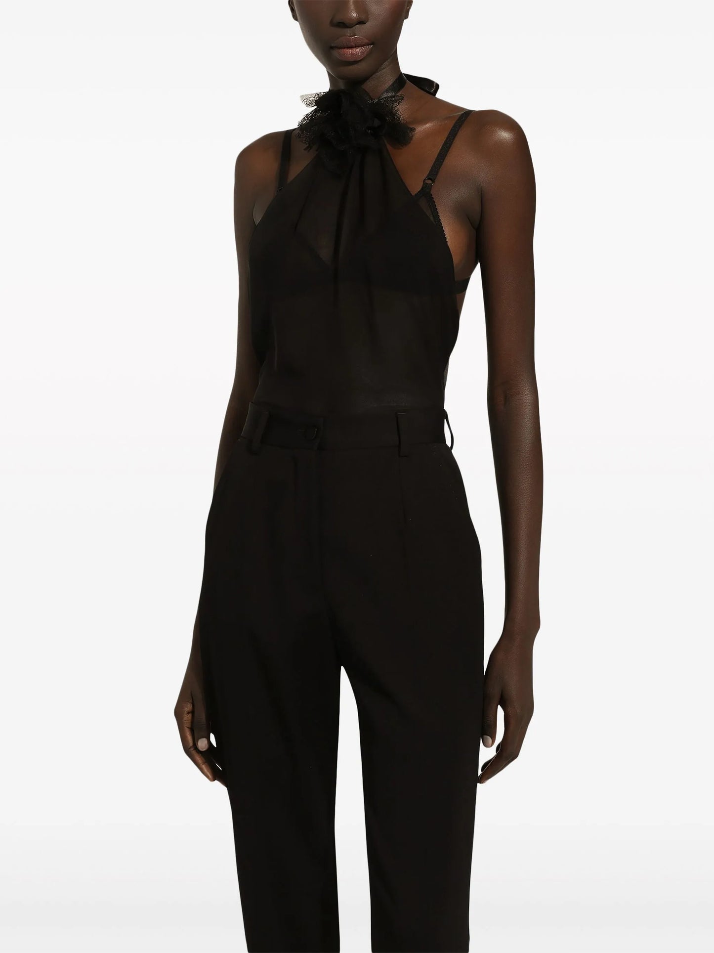 floral-appliqué silk scarf top