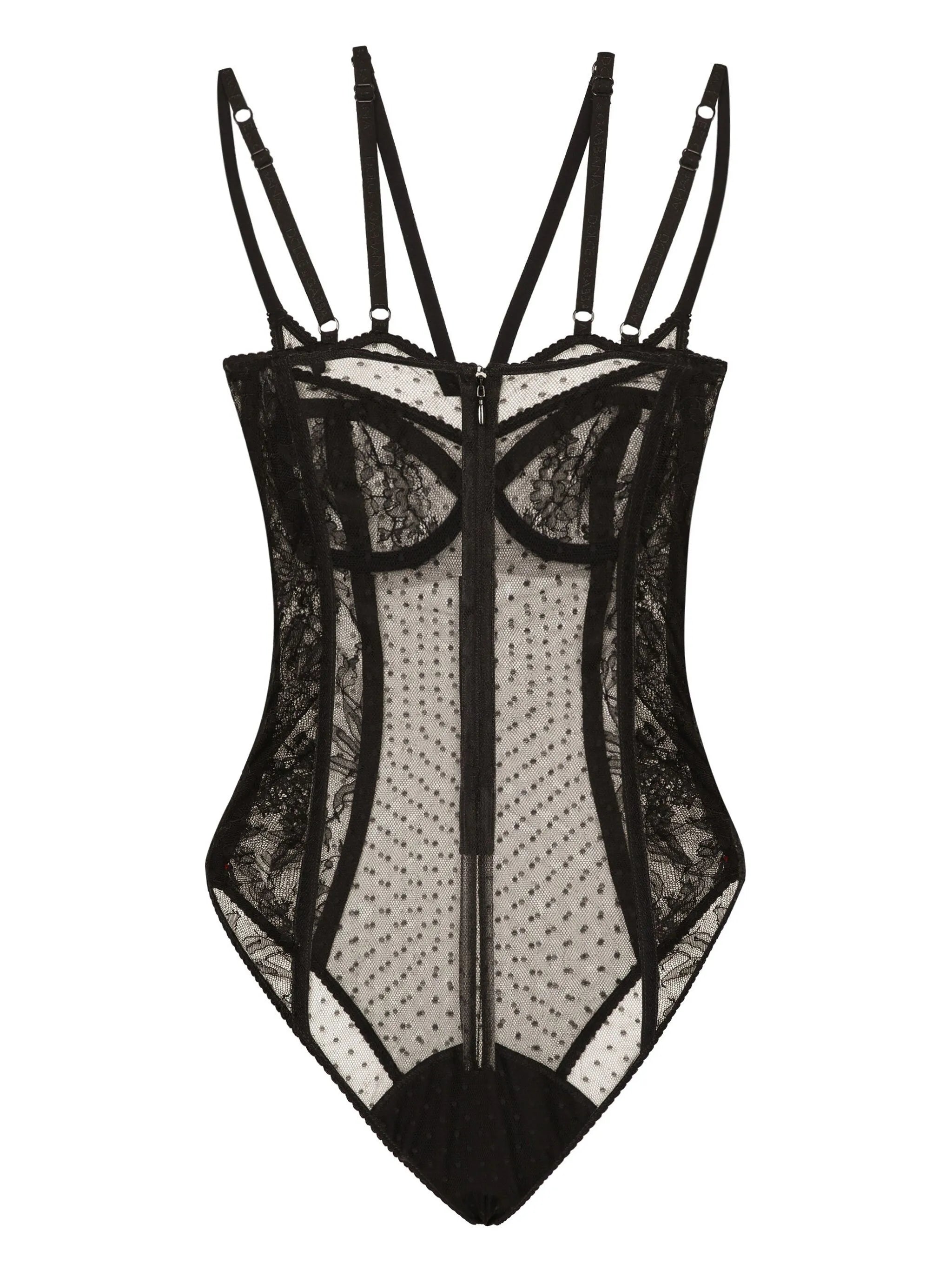 floral-lace semi-sheer bodysuit