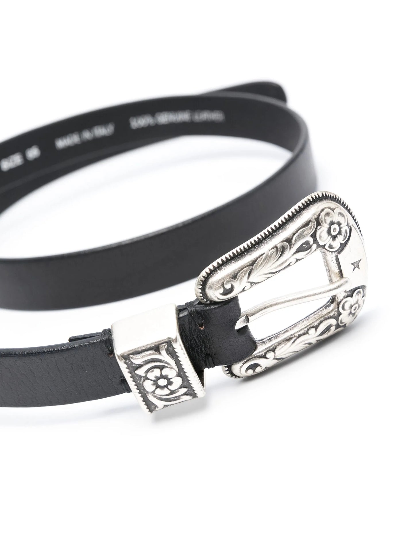 buckle-engraved belt