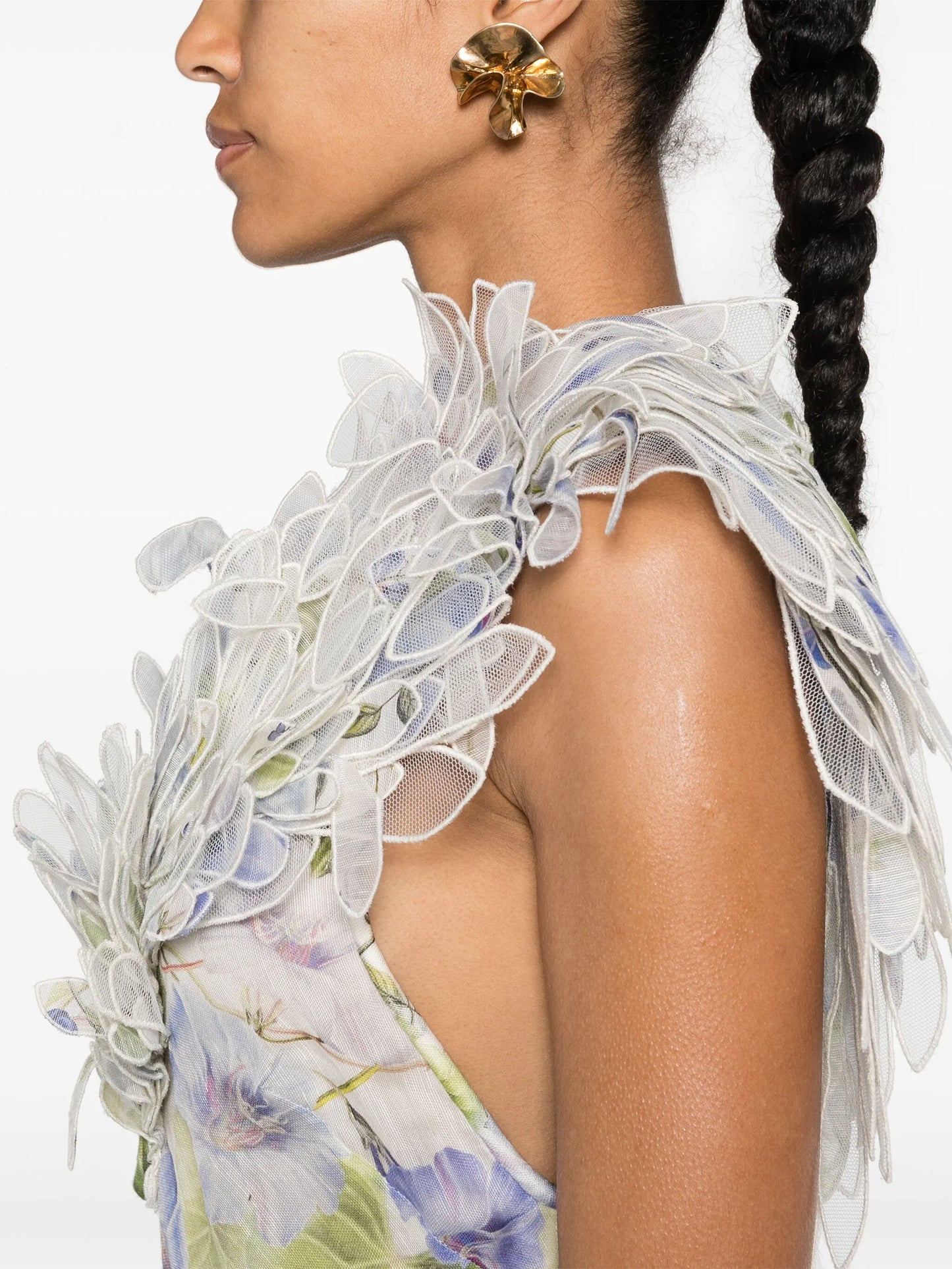 Natura feather-strap slip gown