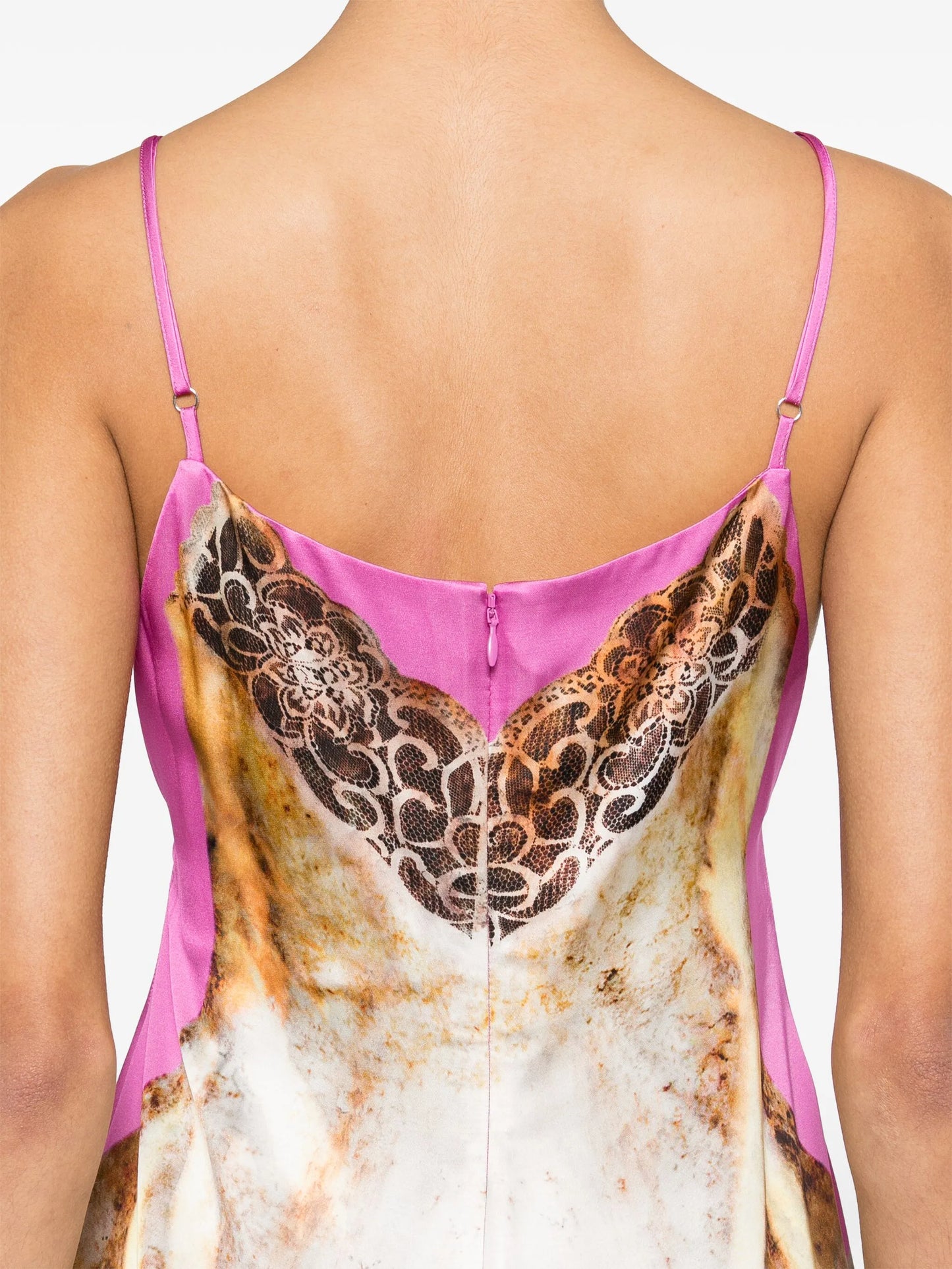 lace-print satin slip minidress