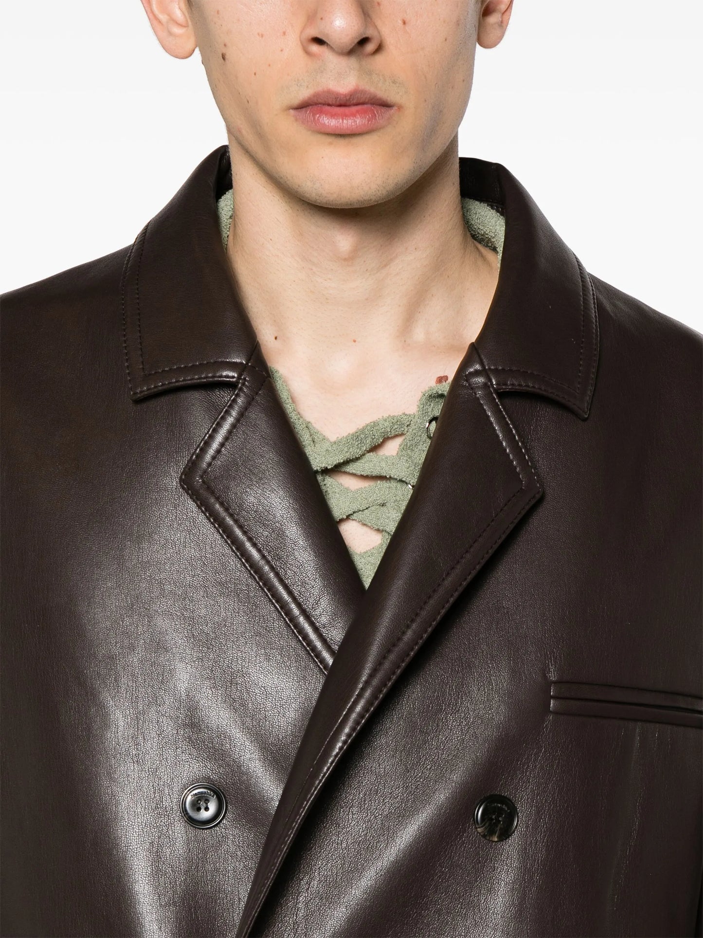 faux-leather double-breasted coat