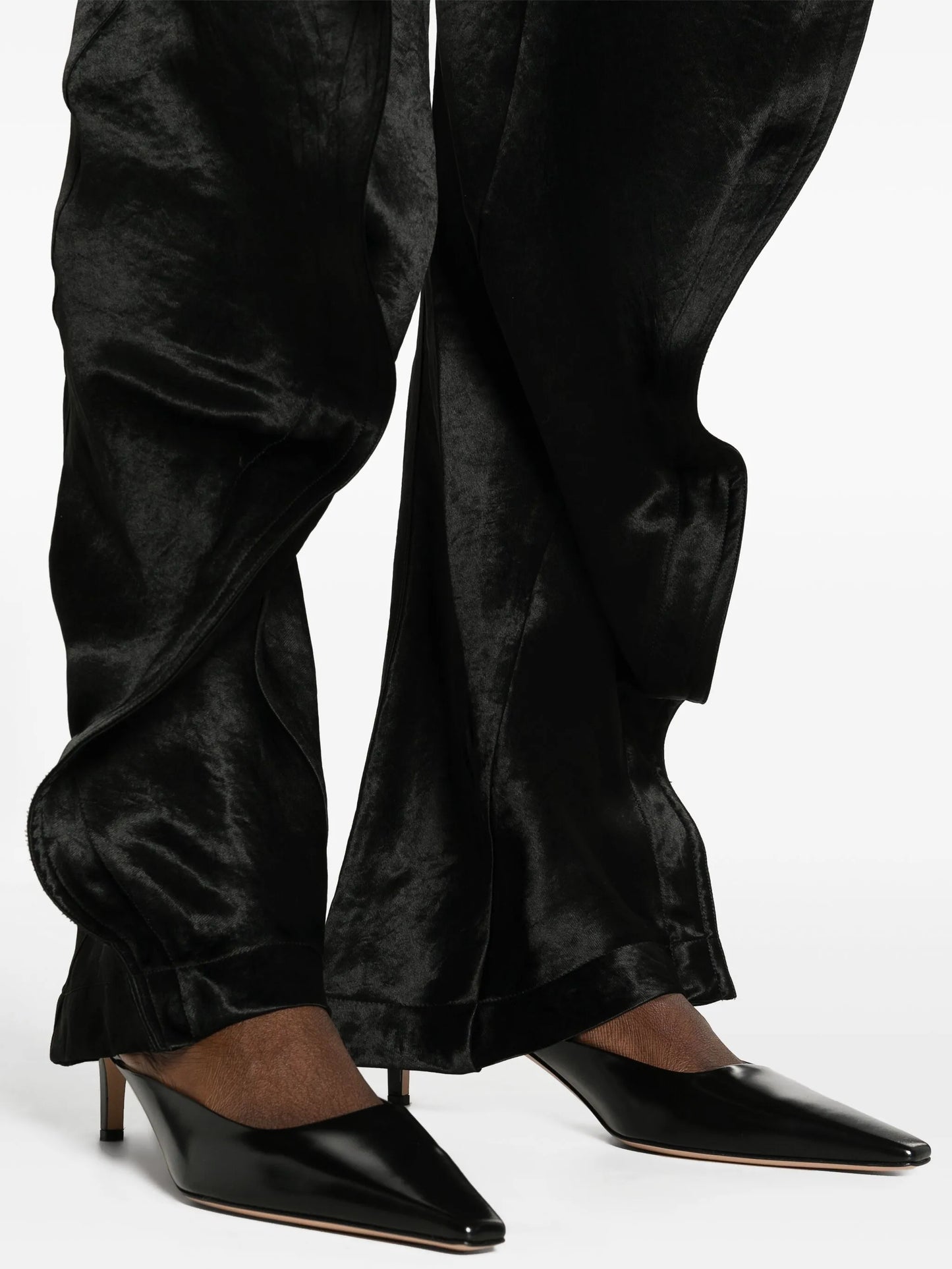 ruffled satin trousers