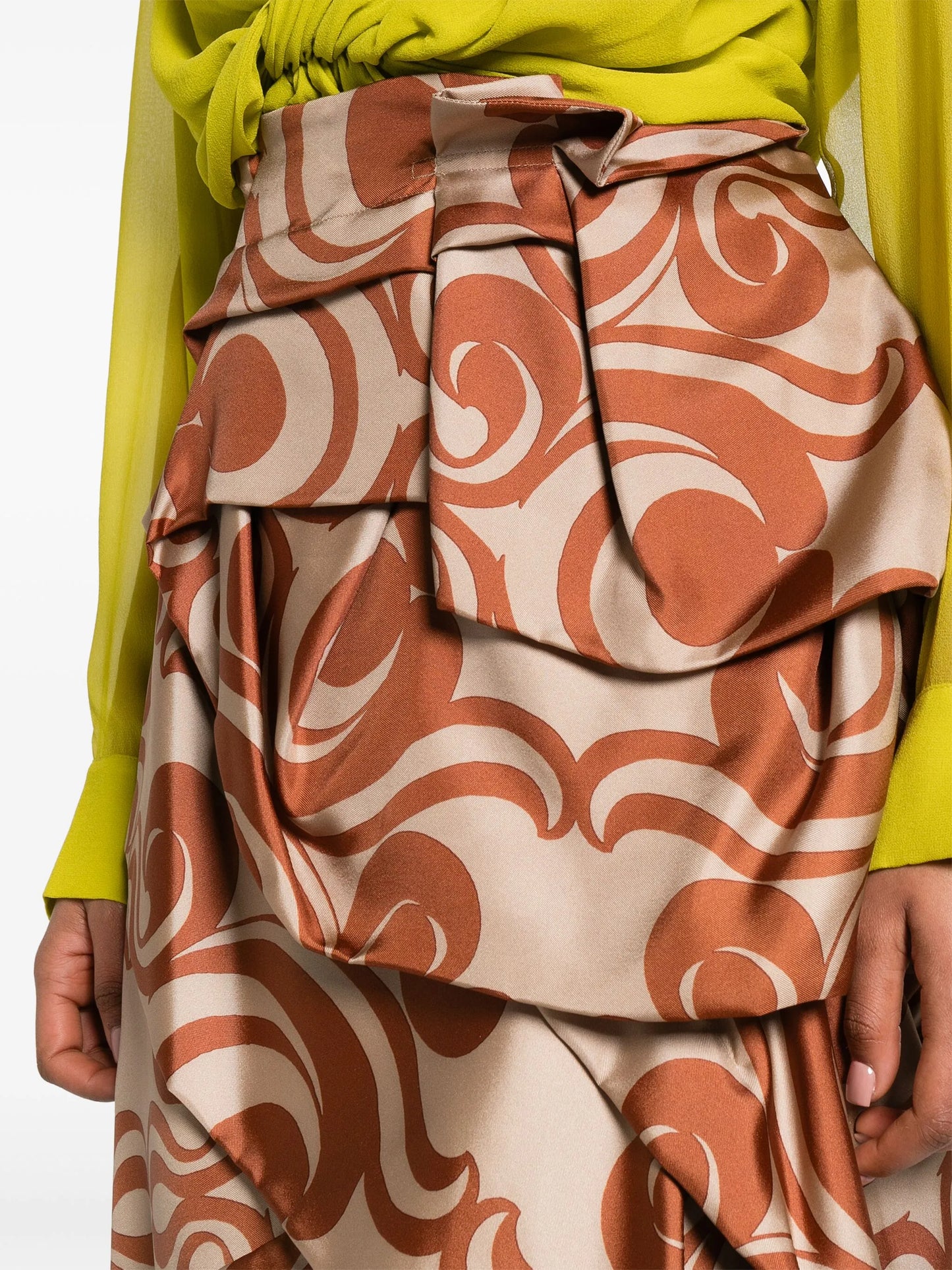 geometric-pattern draped silk skirt