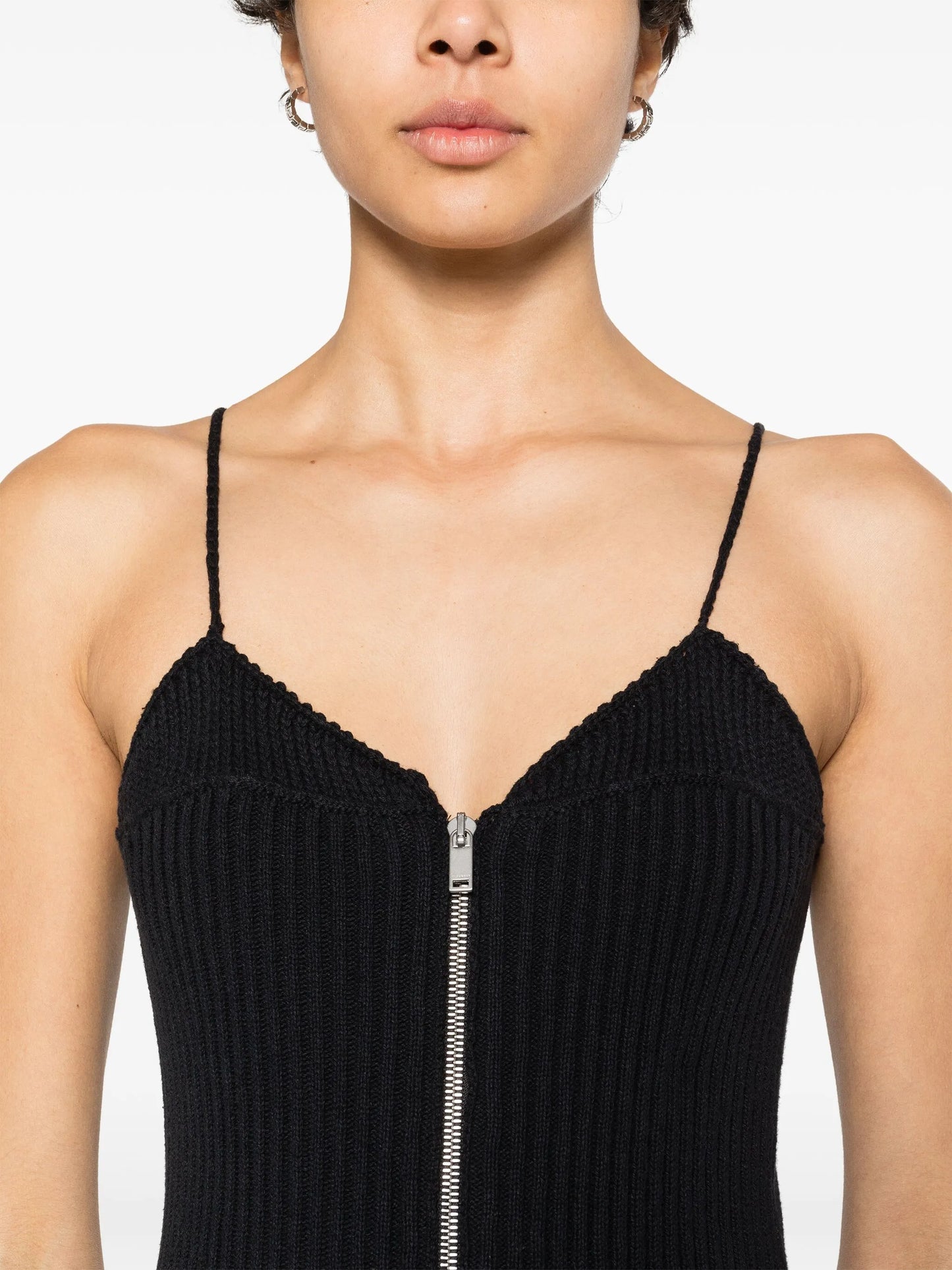 zip-up ribbed midi dress