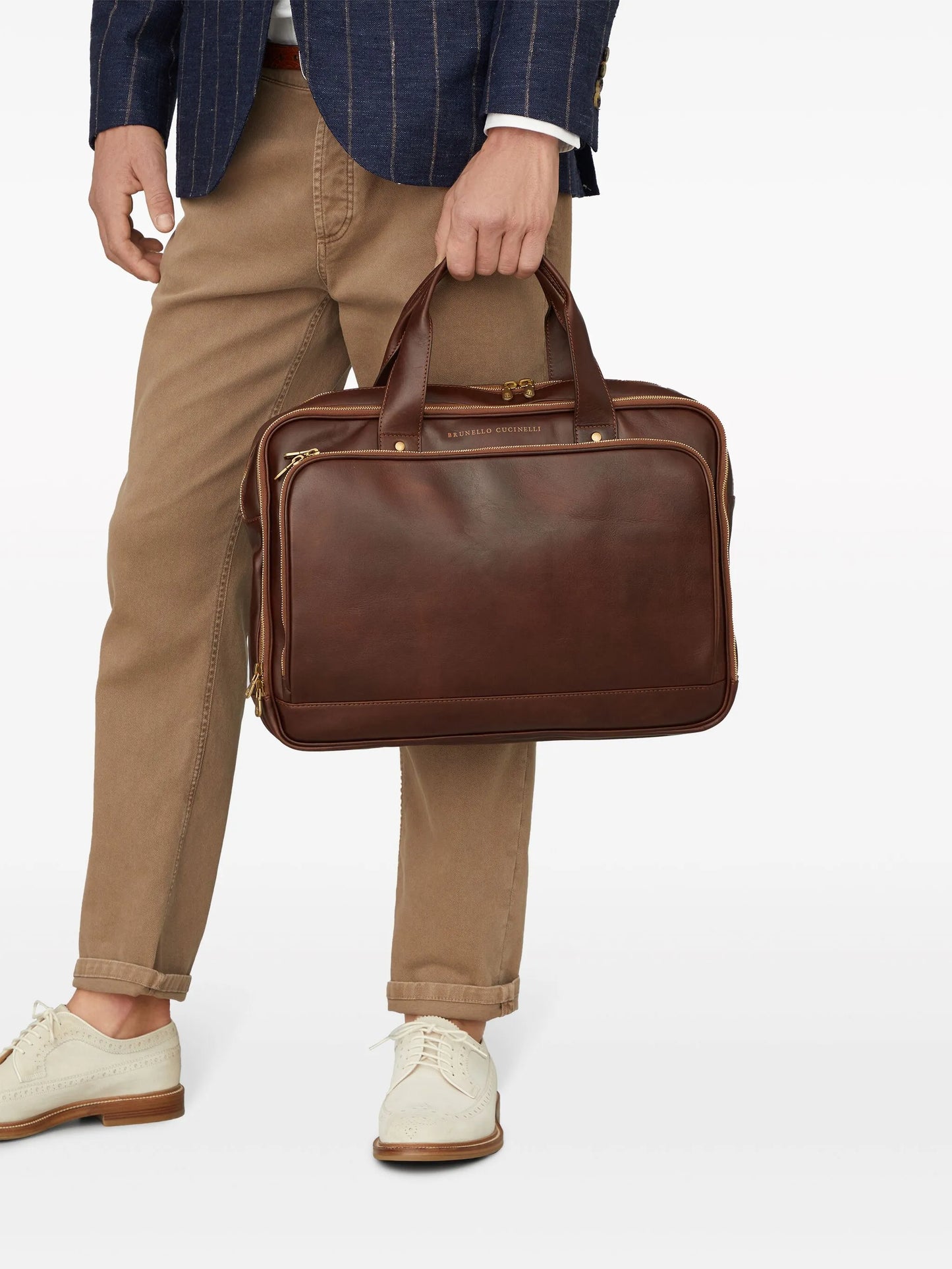 logo-stamp leather briefcase