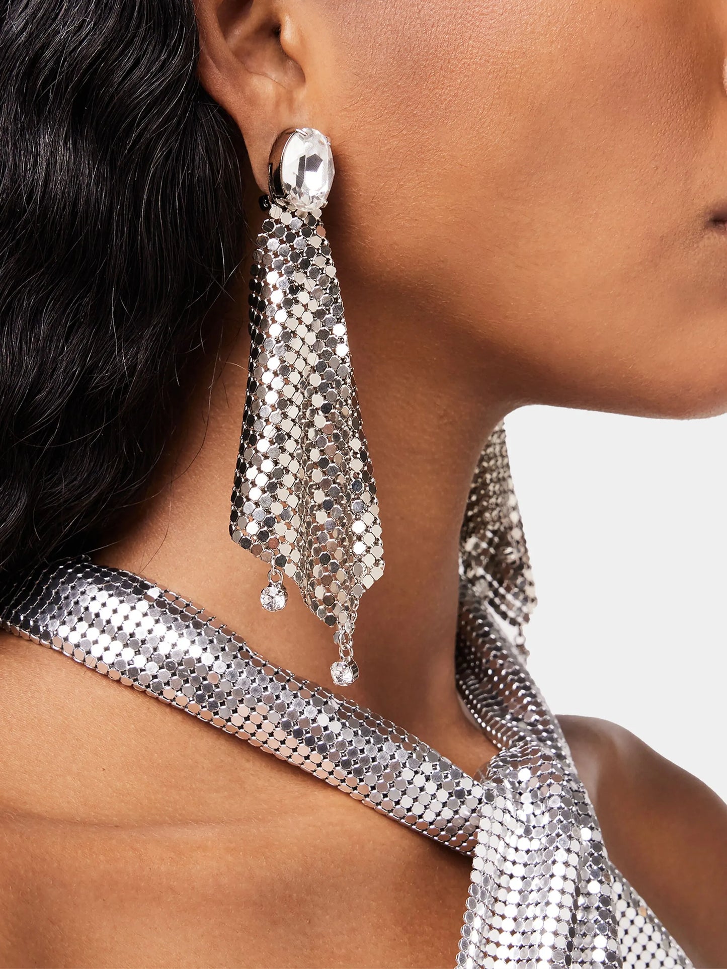 crystal-embellished chainmail drop earrings