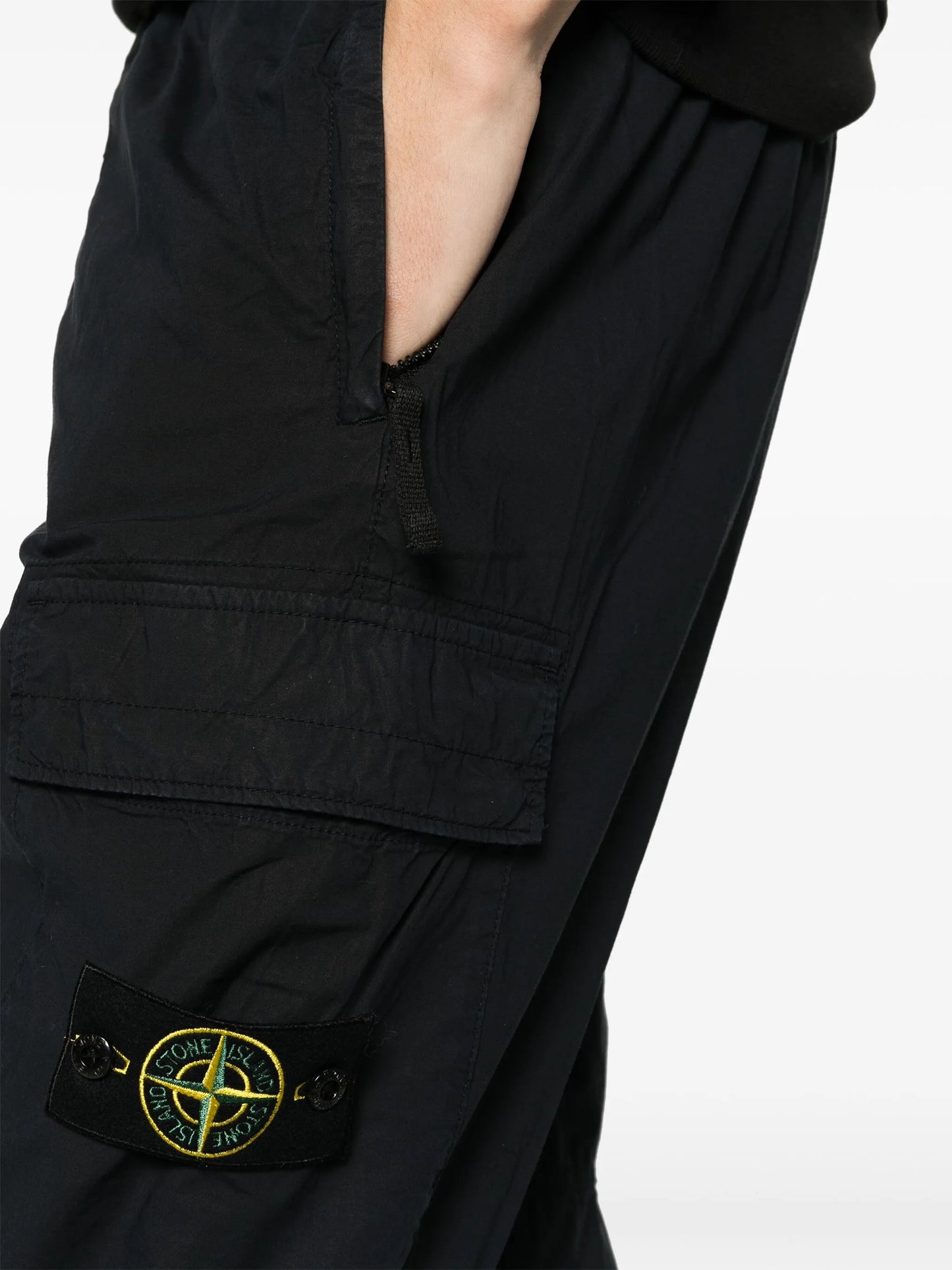 Compass-appliqué tapered cargo trousers
