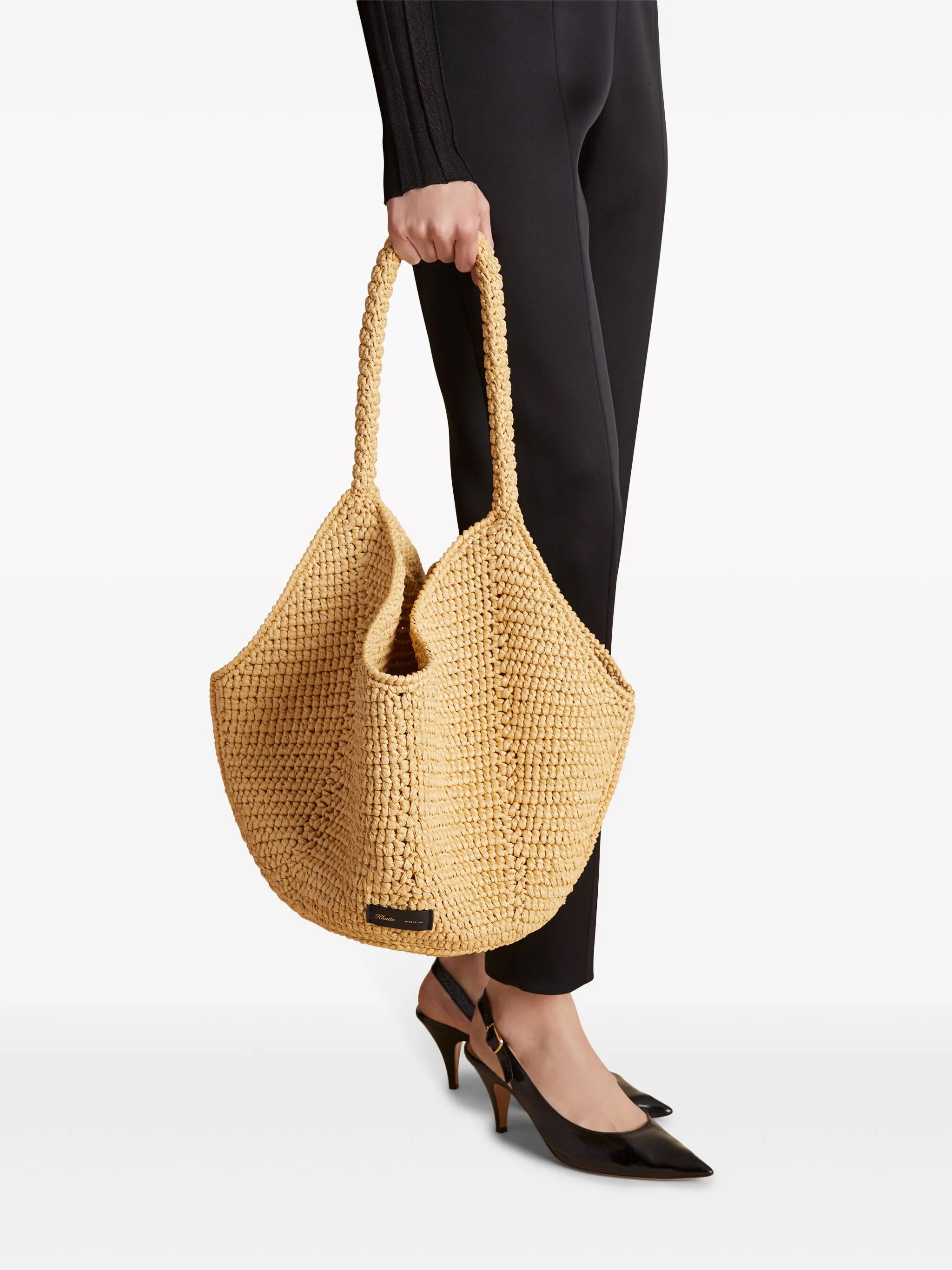 medium Lotus raffia tote bag