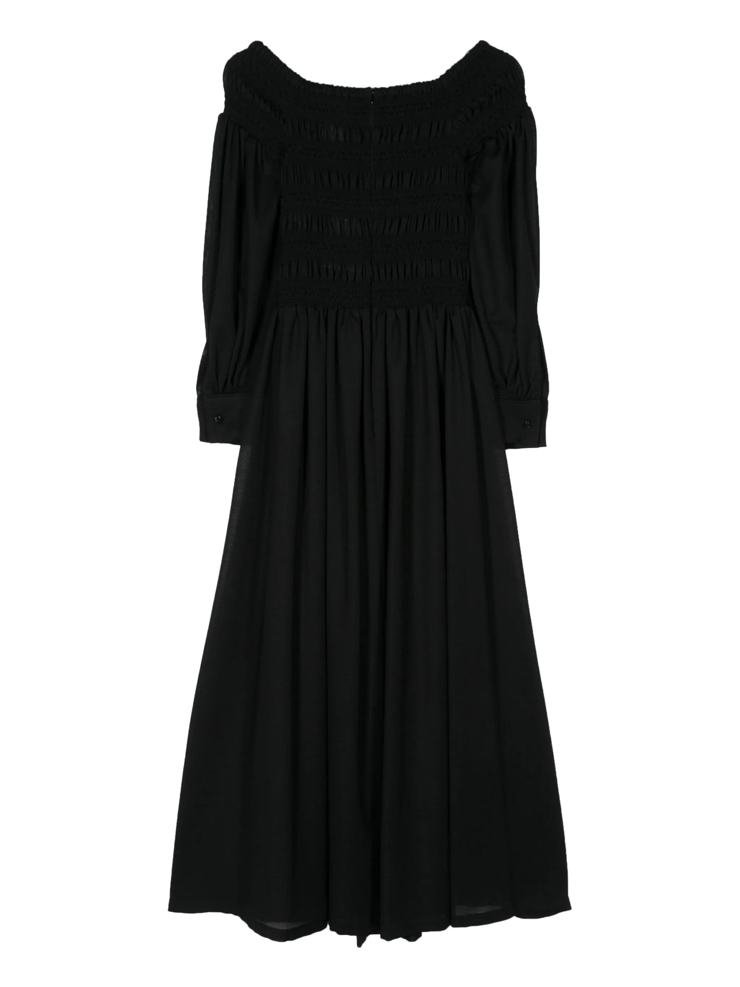 smocked-panel wool maxi dress