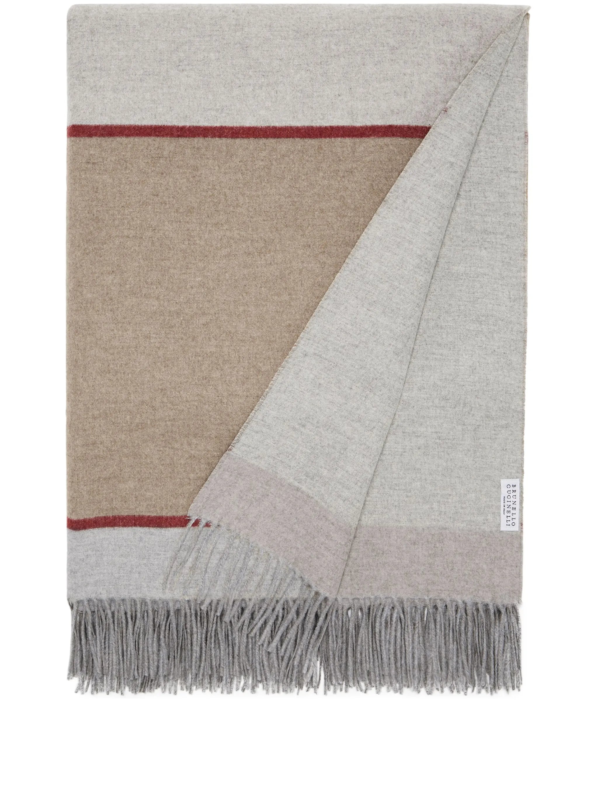 fringed colour-block silk blanket