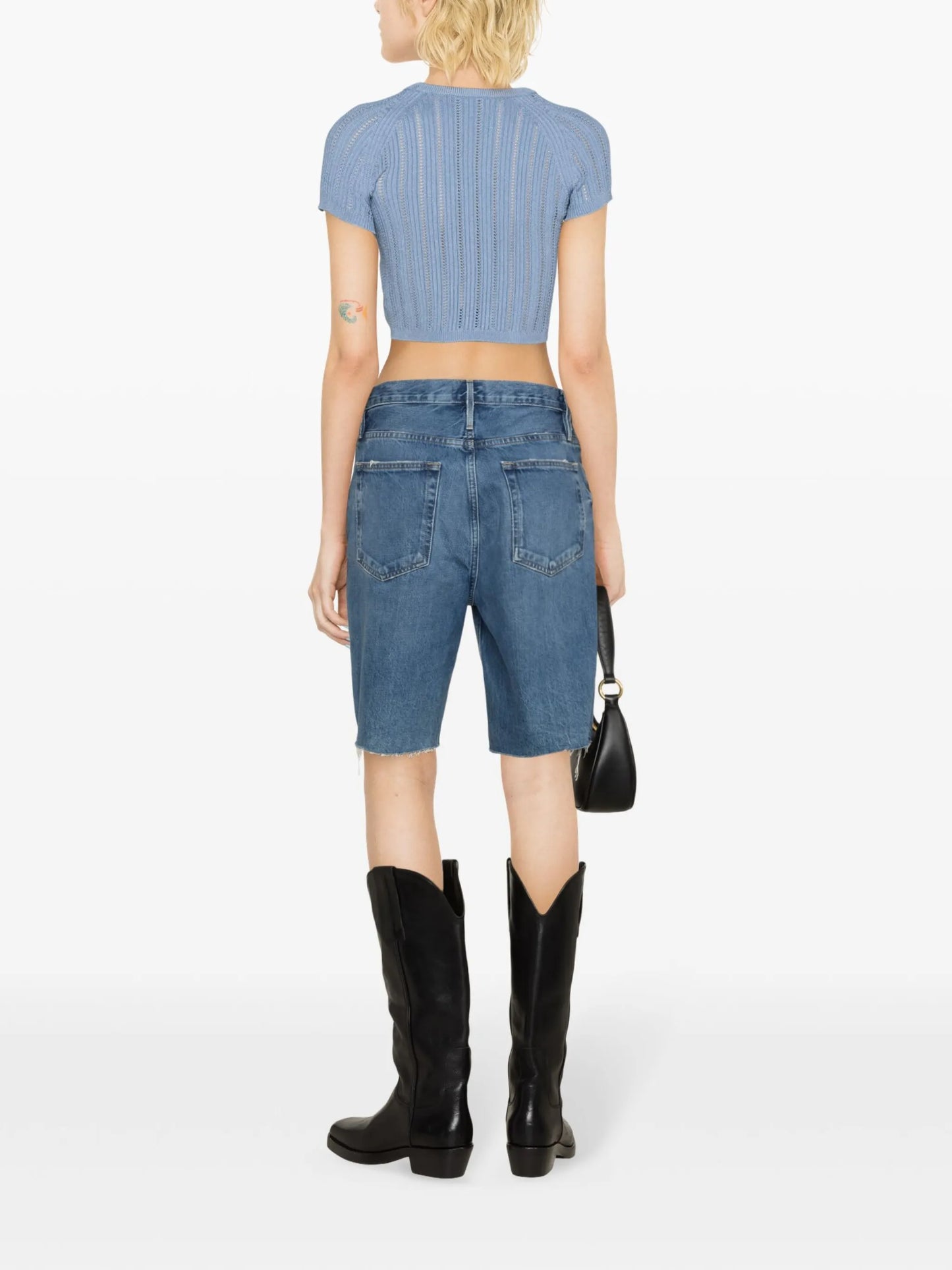 3-Button open-knit cropped top