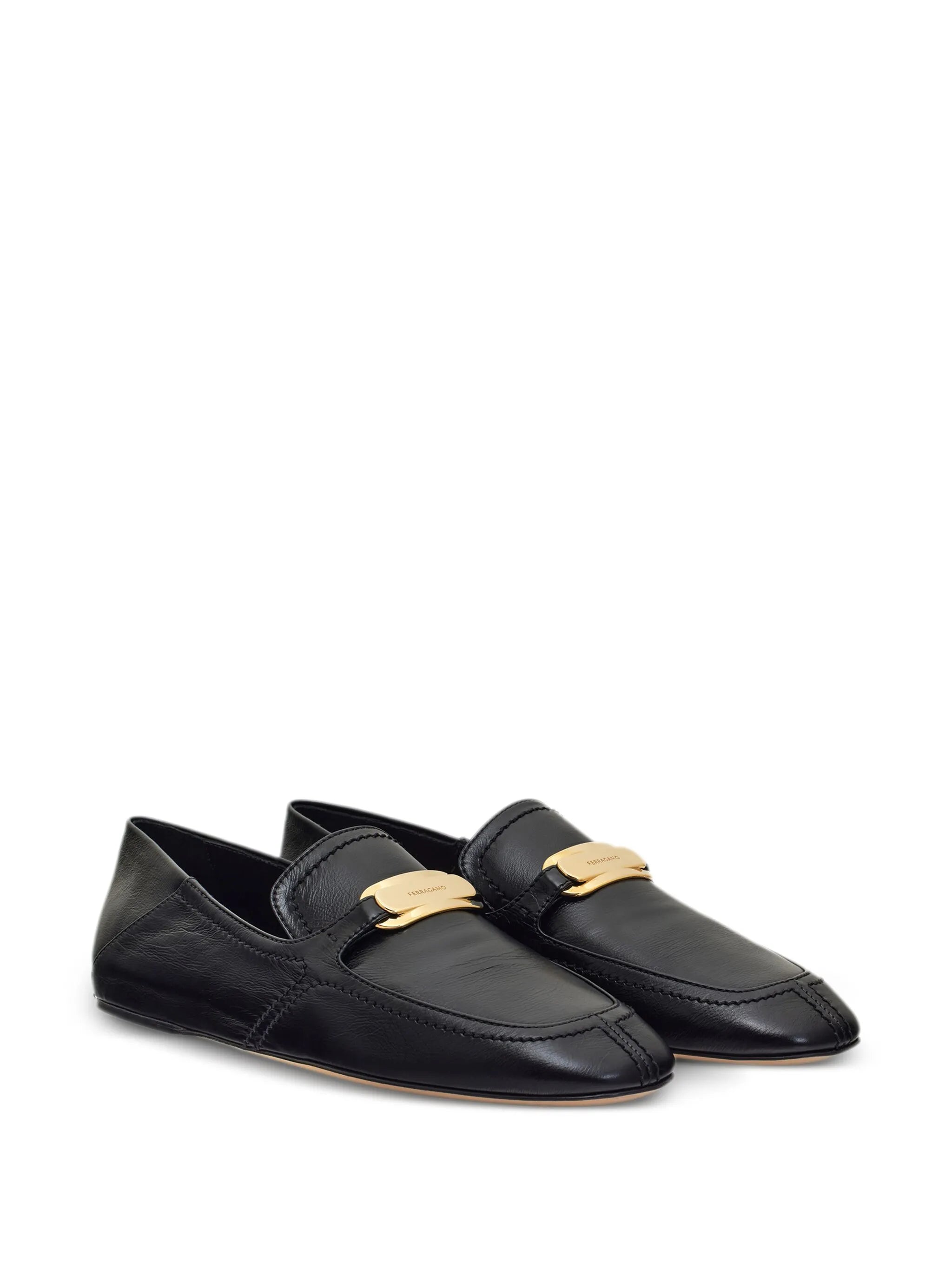 logo-plaque leather loafers