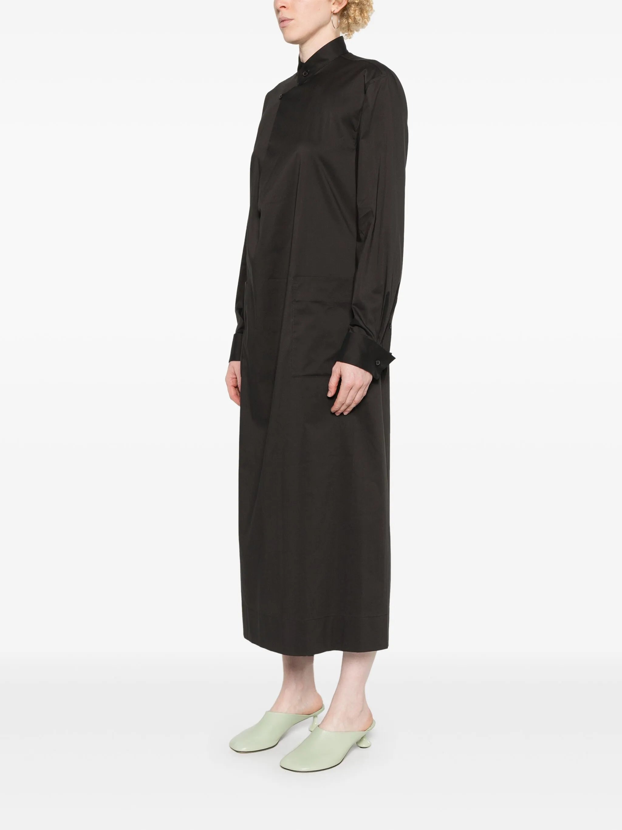 band-collar midi shirt dress