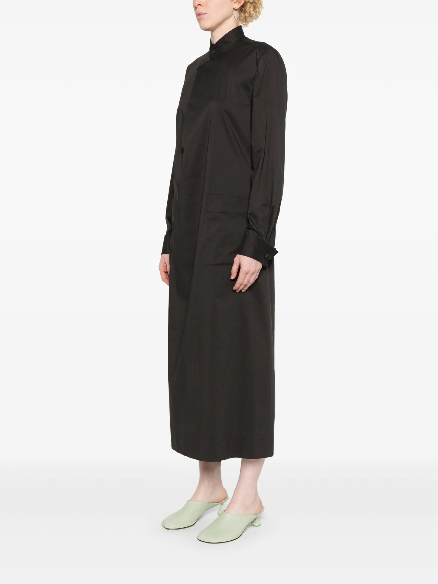 band-collar midi shirt dress