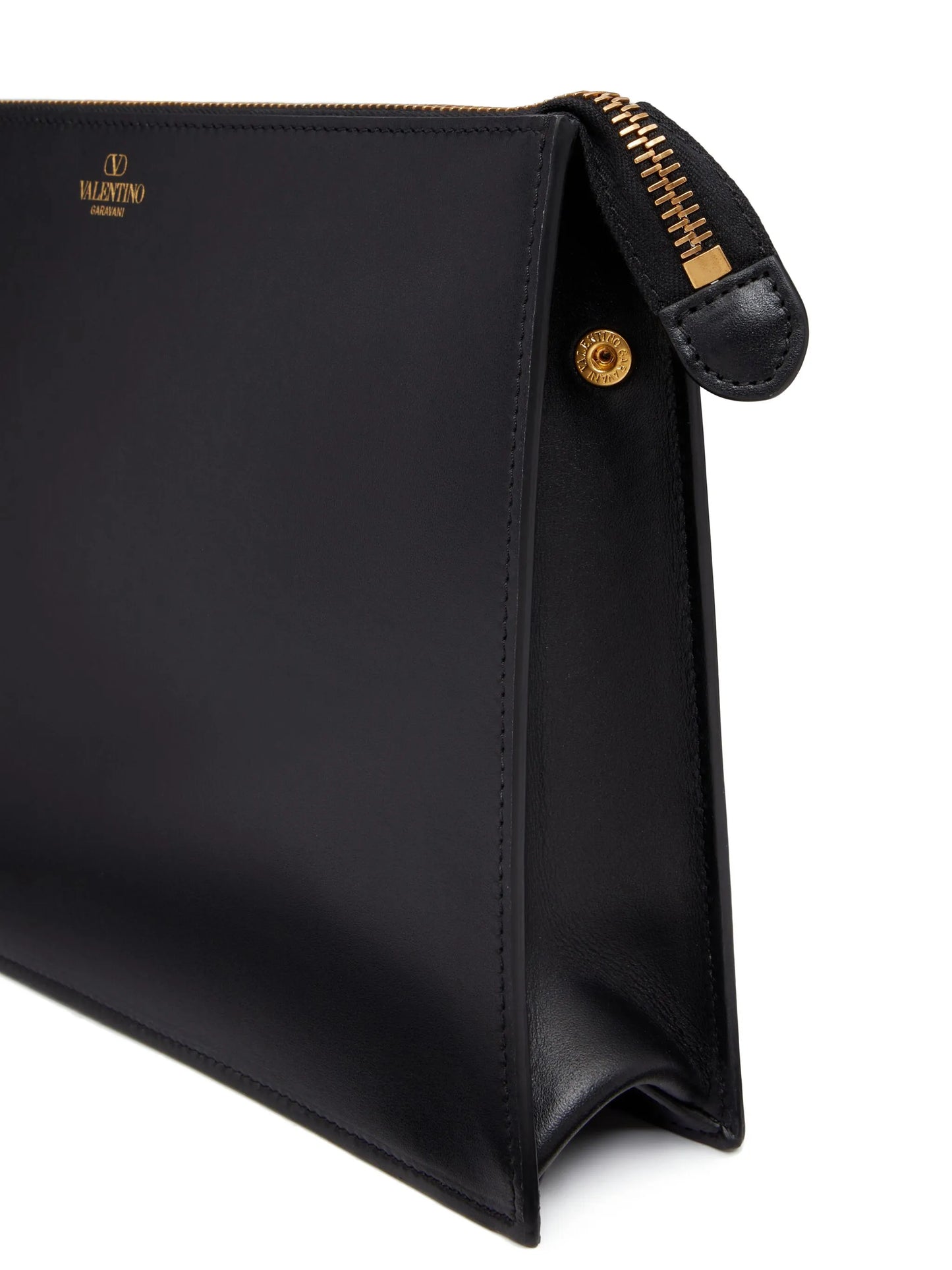 logo-print leather clutch bag
