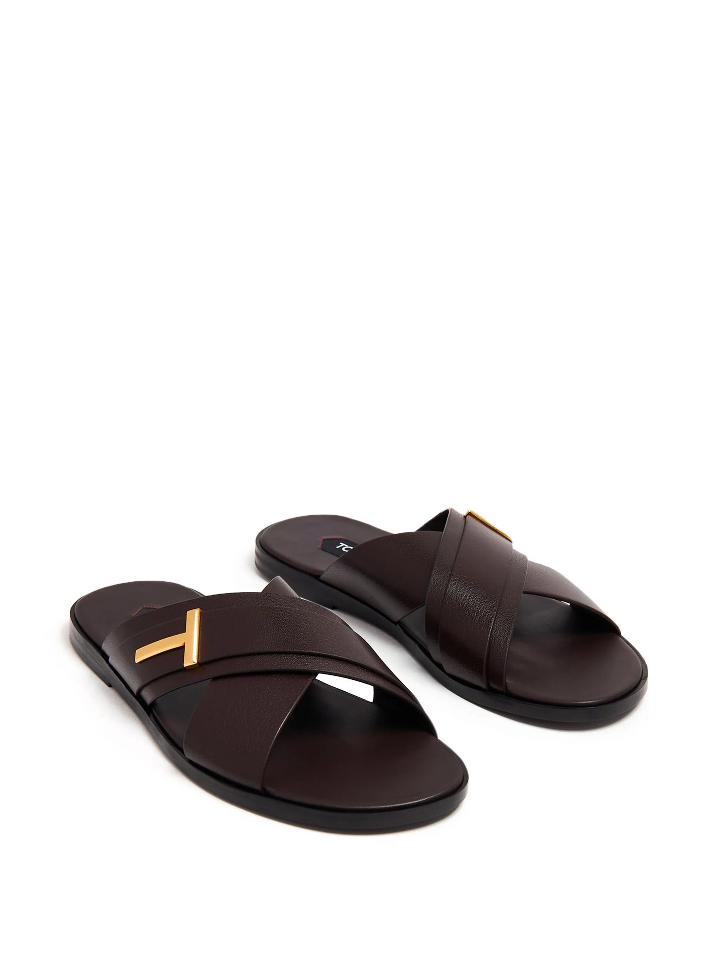 logo-plaque leather slides