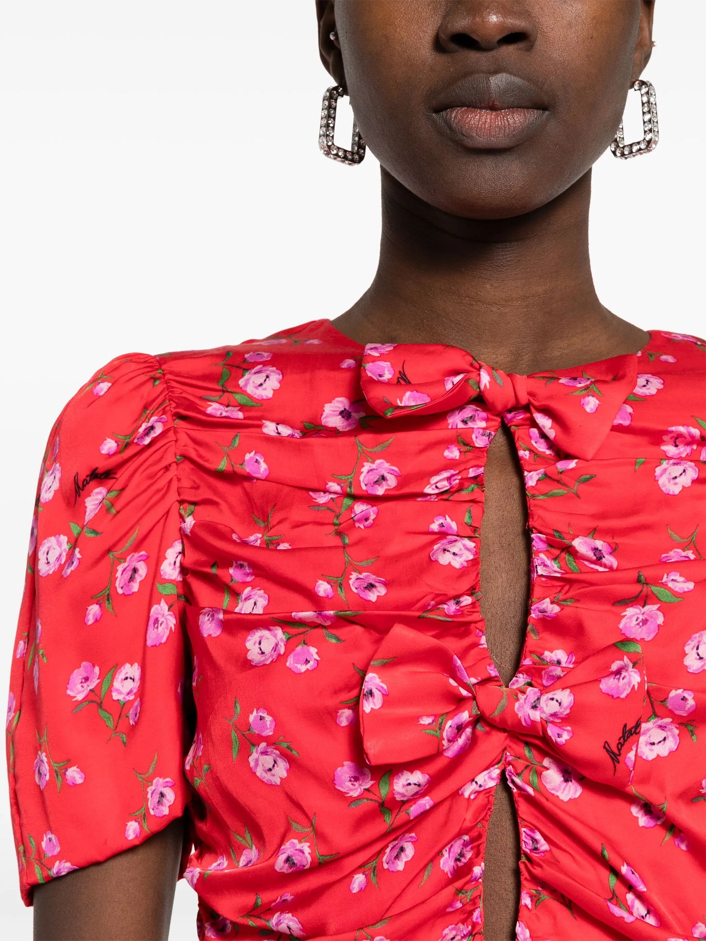floral-print ruched mini dress