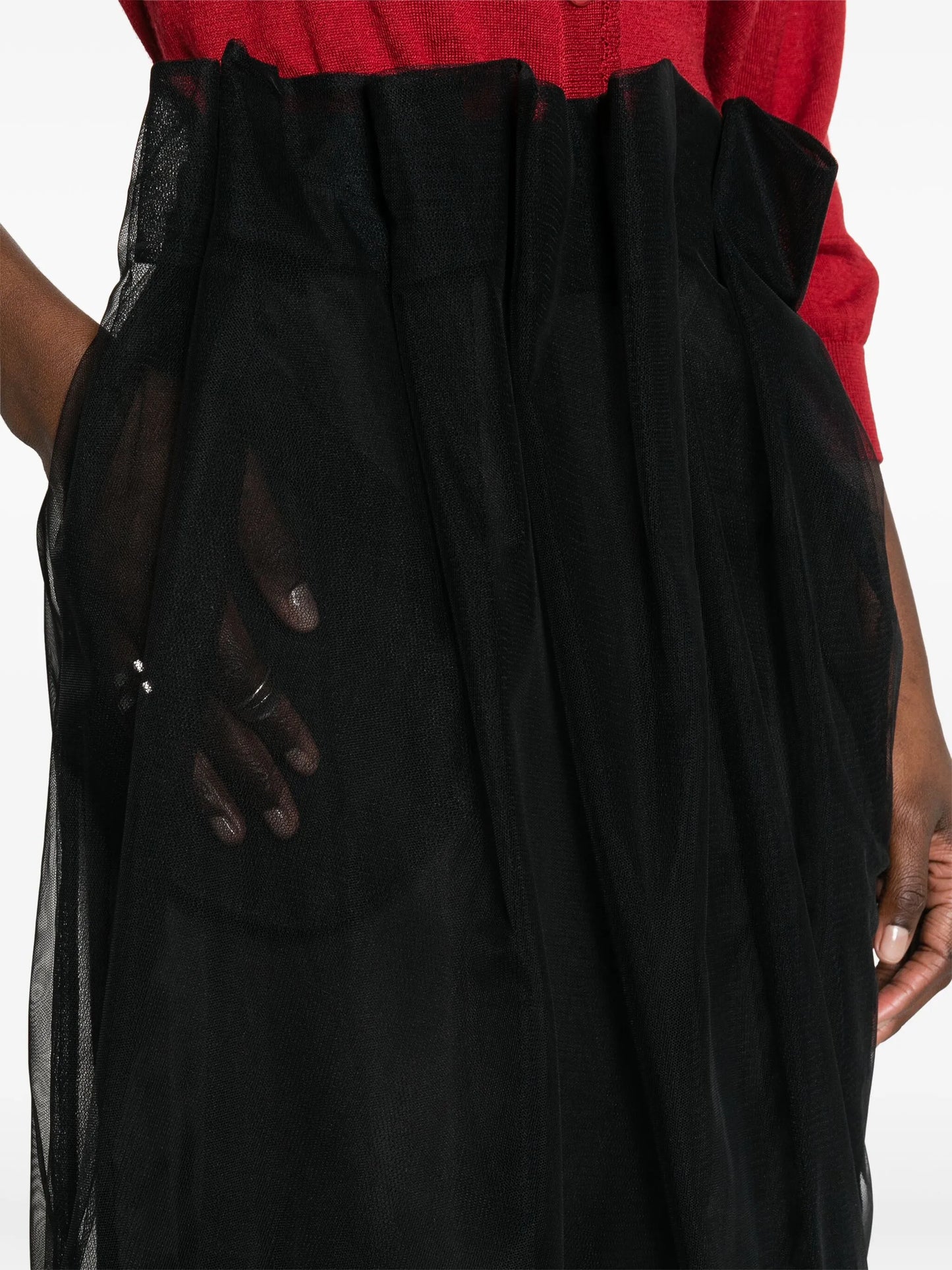 draped-waist tulle midi skirt