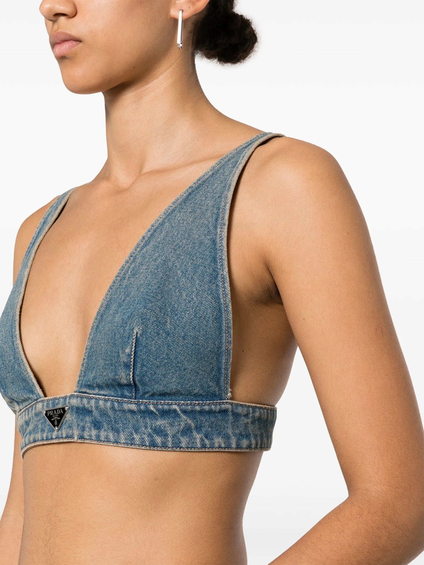 triangle-logo denim crop top