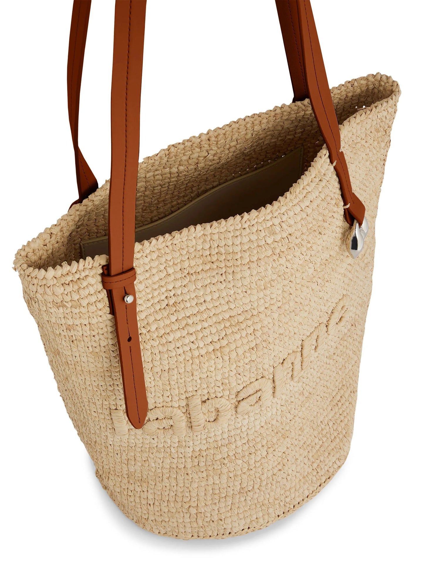 logo-embroidered raffia tote bag