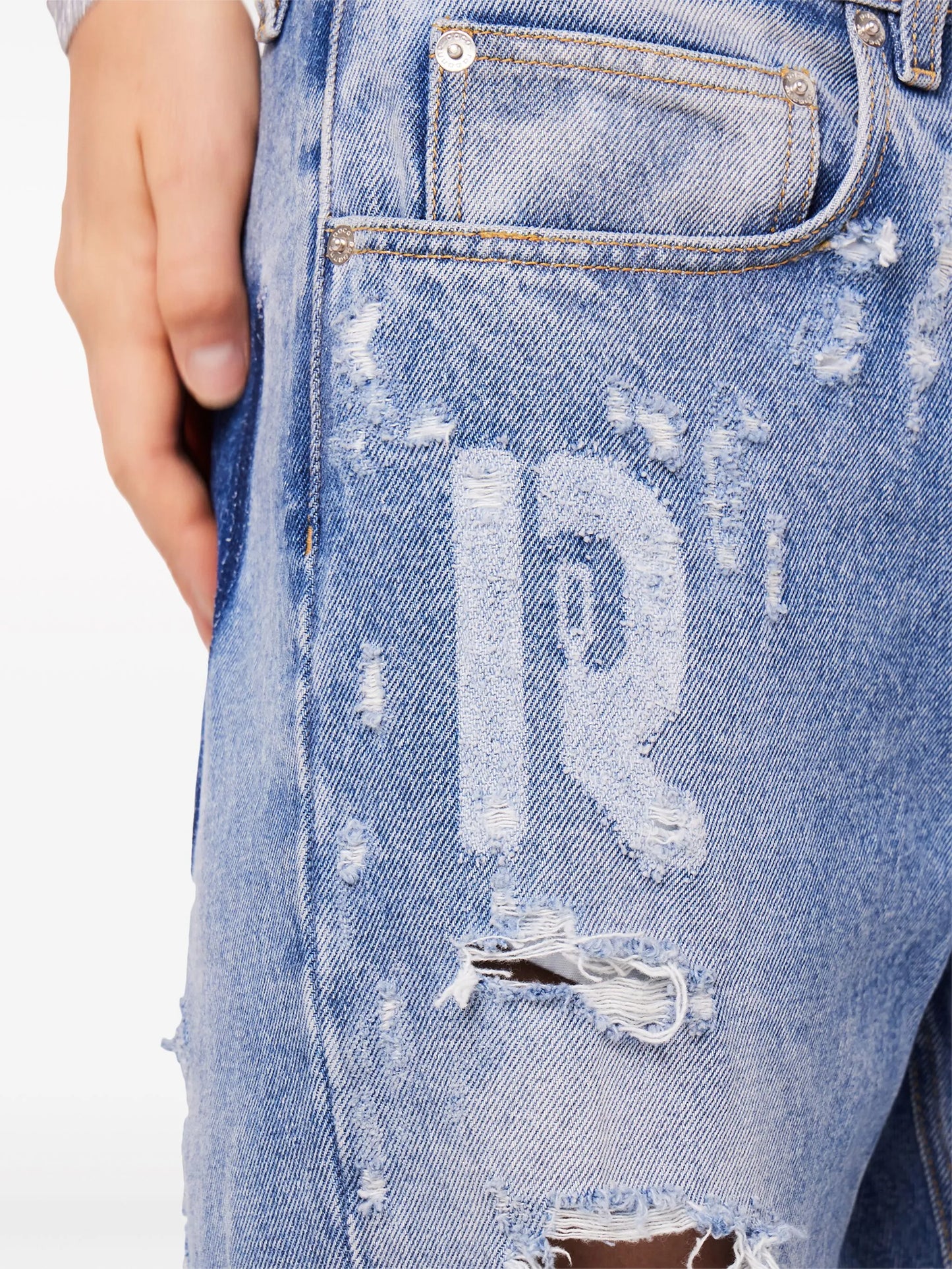 ripped-detailing cotton wide-leg jeans