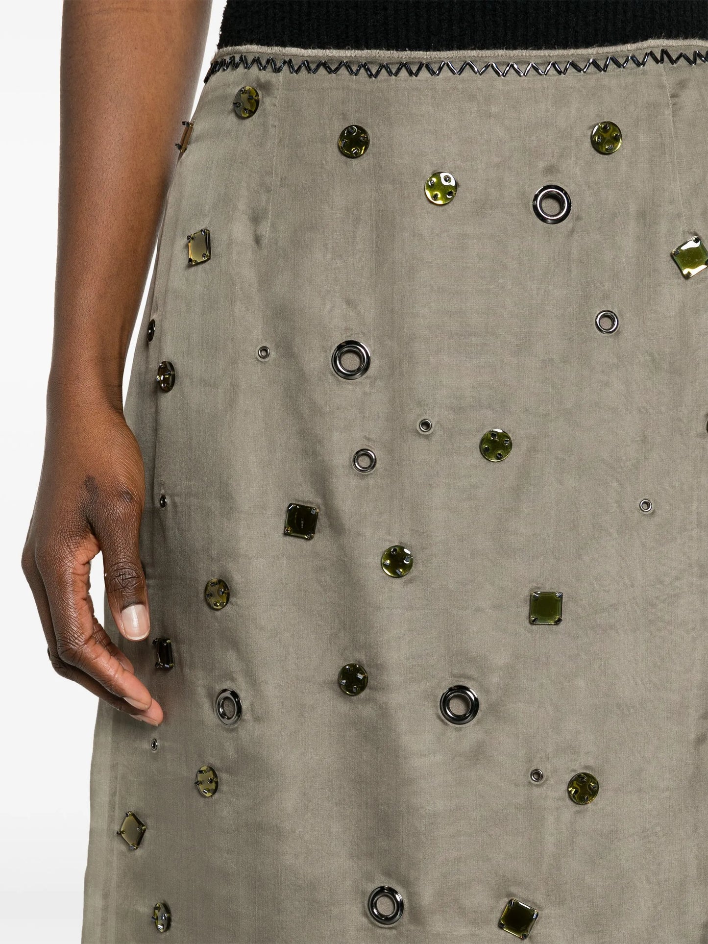 crystal-embellished silk midi skirt