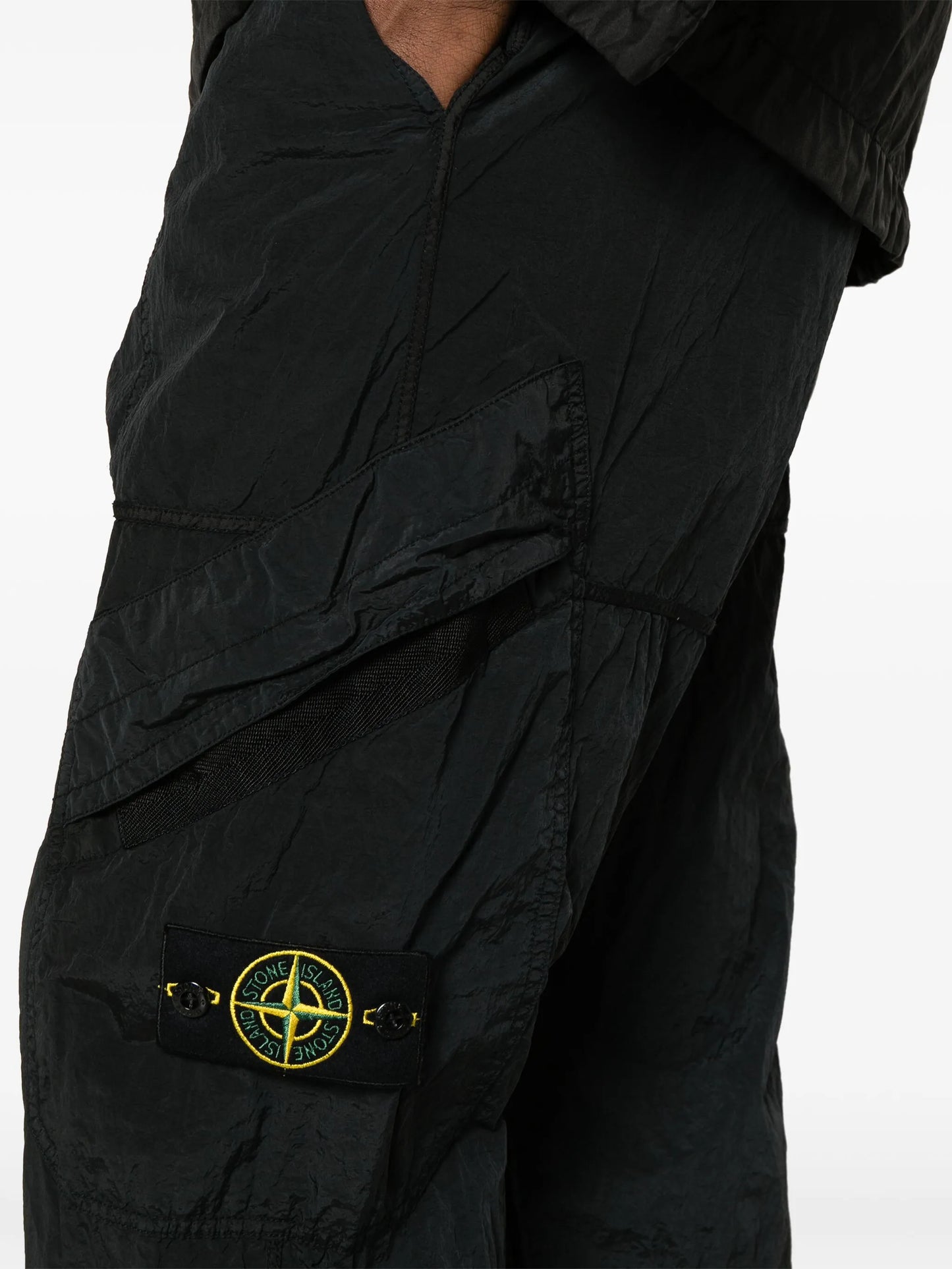 Compass-badge crinkled track pants